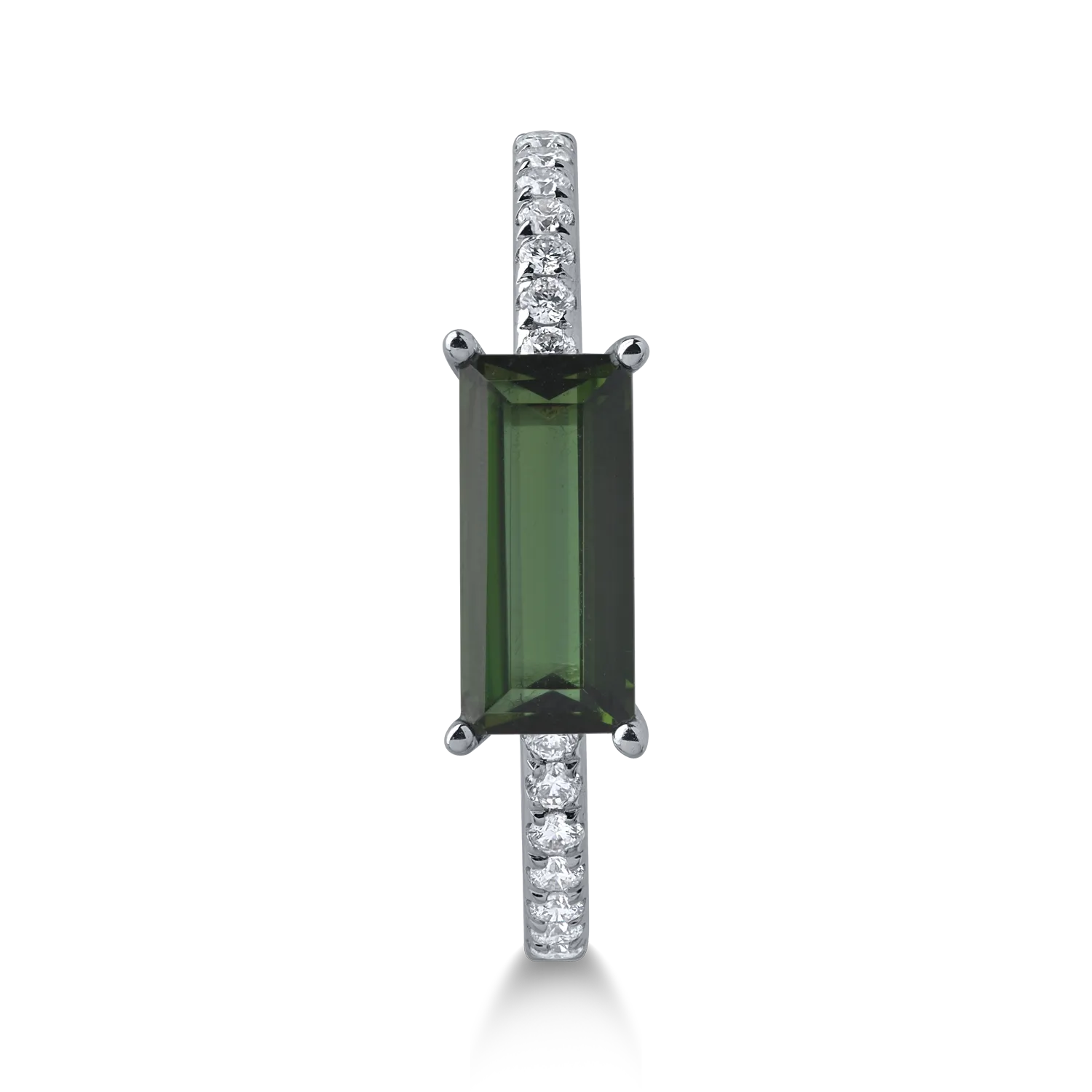 Inel din aur alb cu turmalina verde de 1.76ct si diamante de 0.08ct