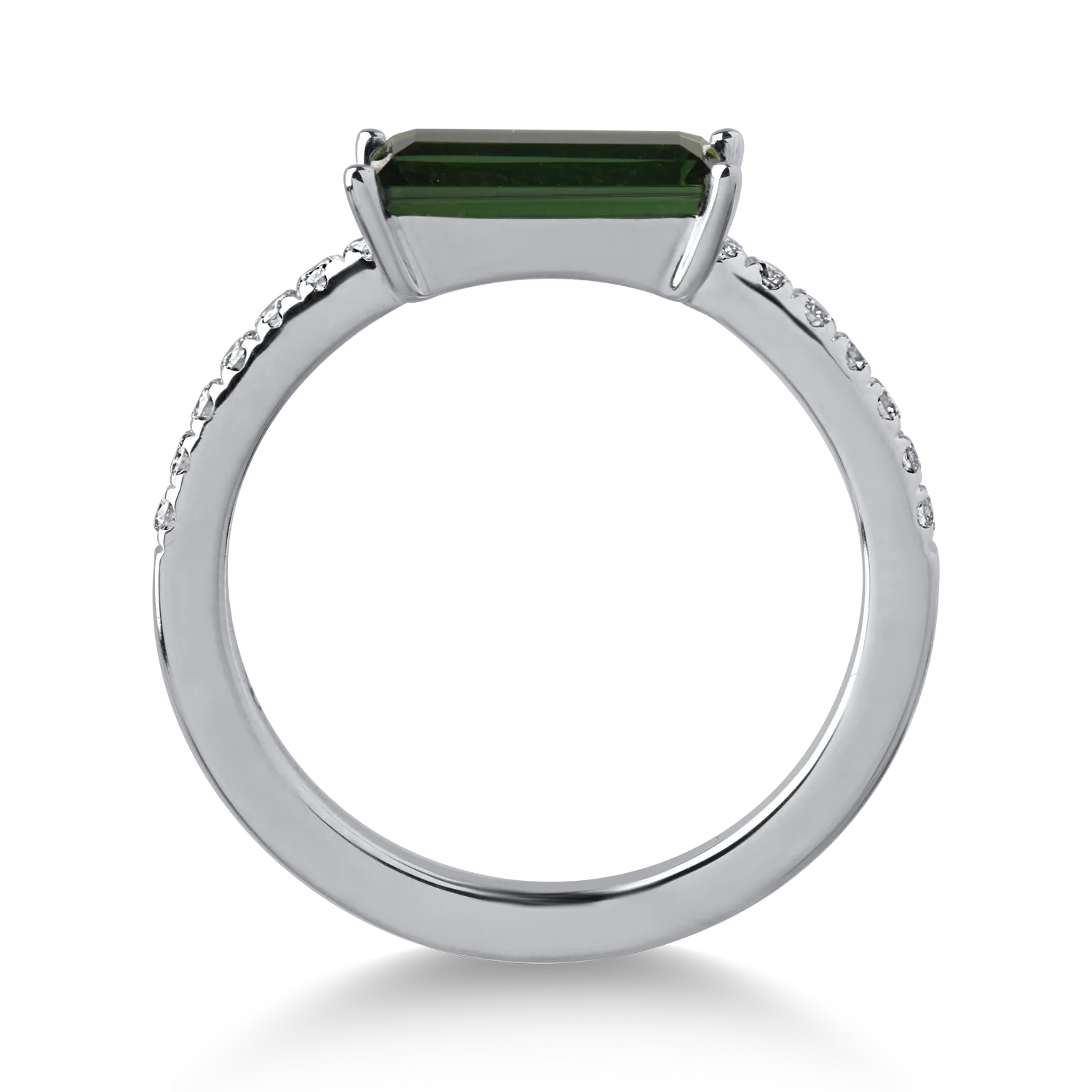 Inel din aur alb cu turmalina verde emerald de 1.76ct si diamante de 0.08ct