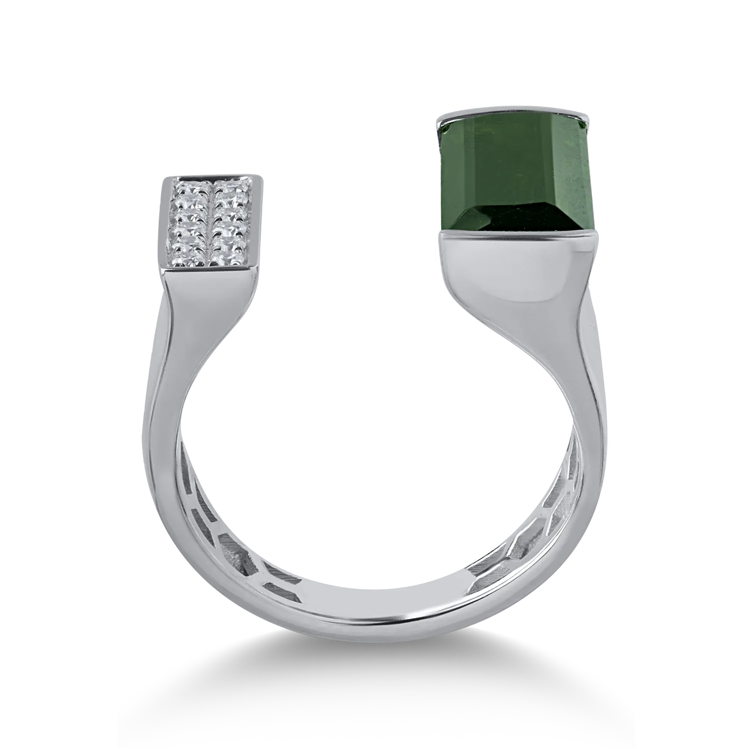 Inel din aur alb cu turmalina verde emerald de 4.06ct si diamante de 0.14ct