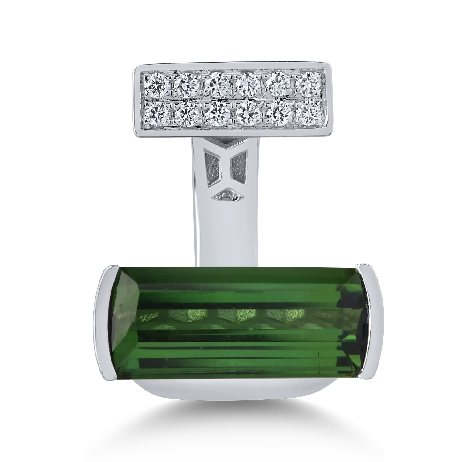 Inel din aur alb cu turmalina verde emerald de 4.06ct si diamante de 0.14ct