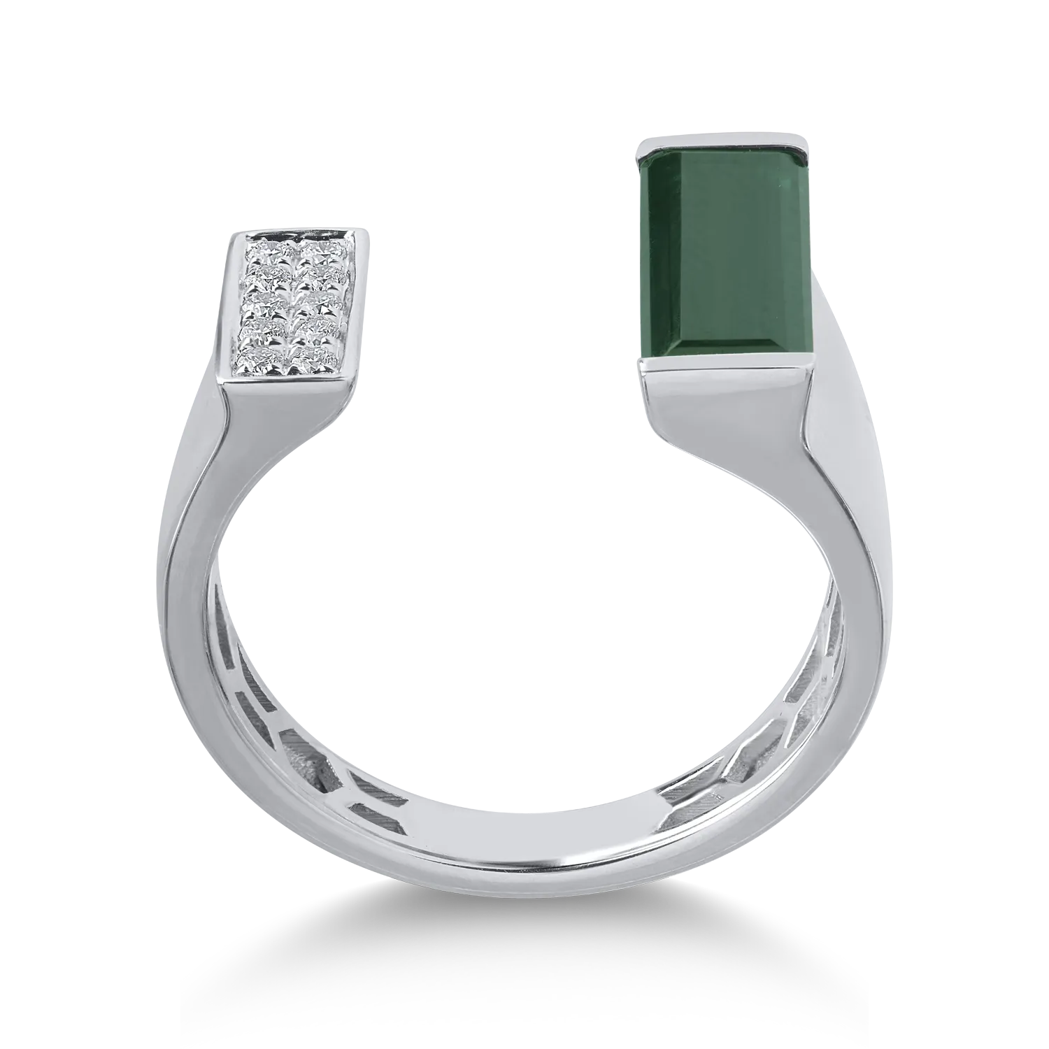 Inel din aur alb cu turmalina verde emerald de 1.76ct si diamante de 0.08ct