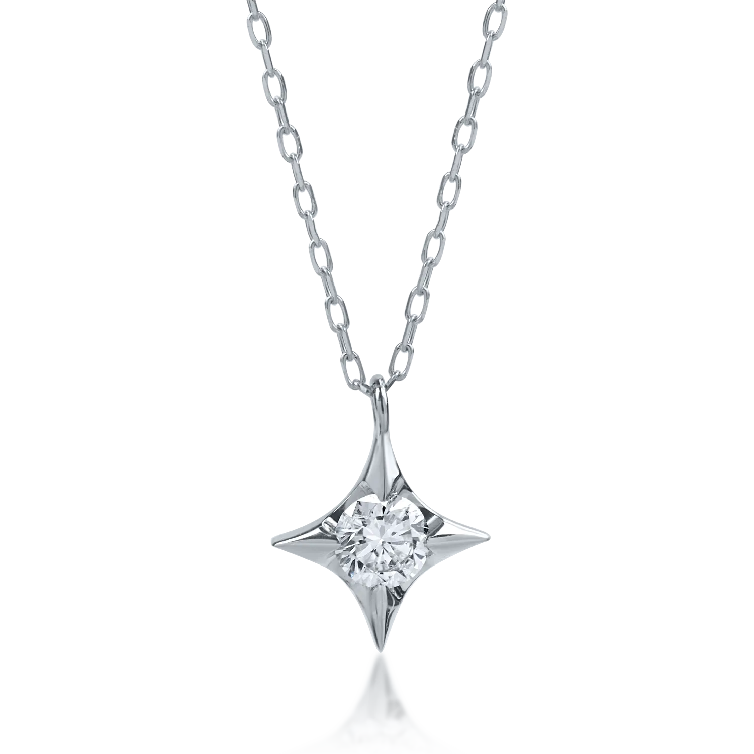 Lant cu pandantiv din aur alb cu diamant de 0.08ct