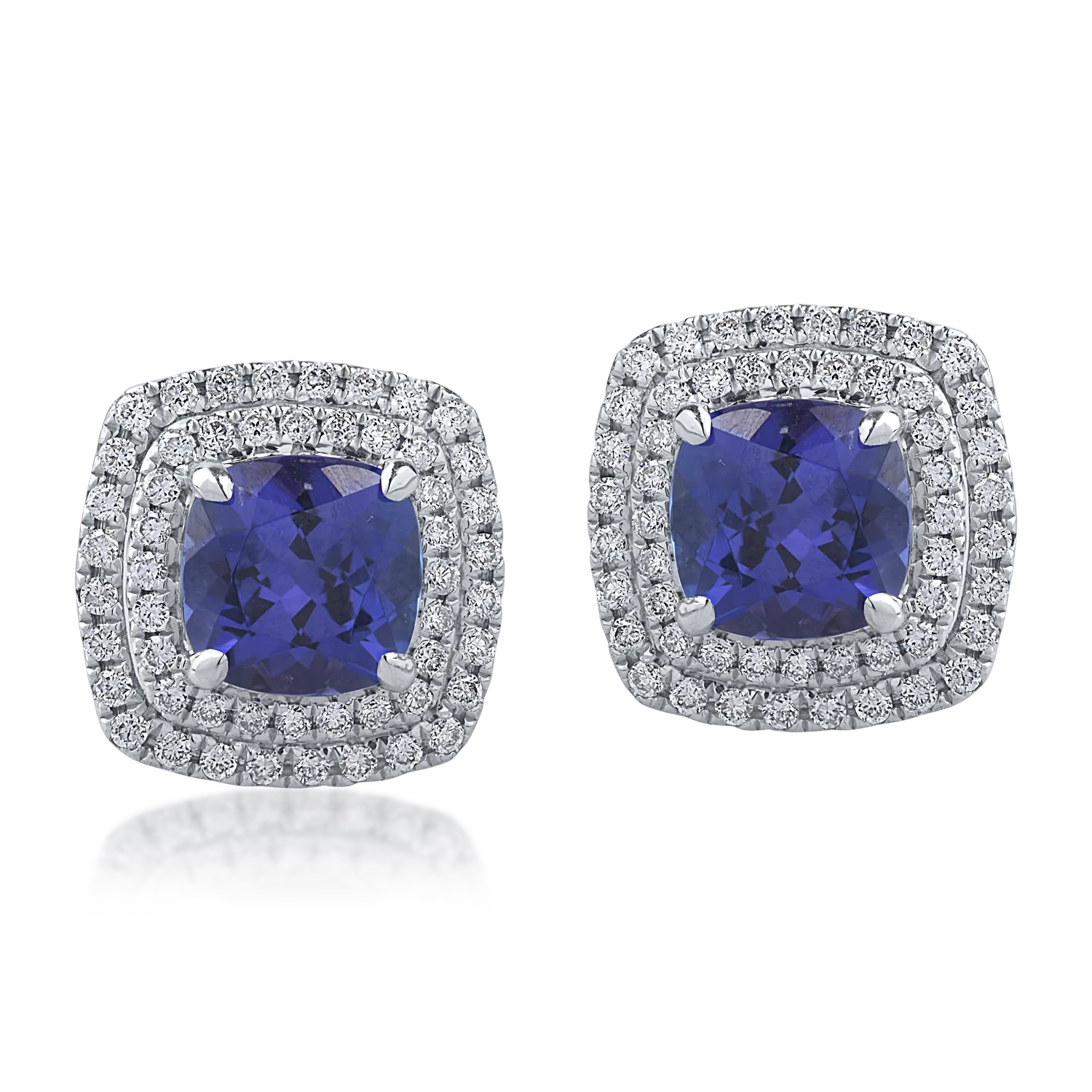 Cercei din aur alb cu tanzanite de 3.8ct si diamante de 0.72ct