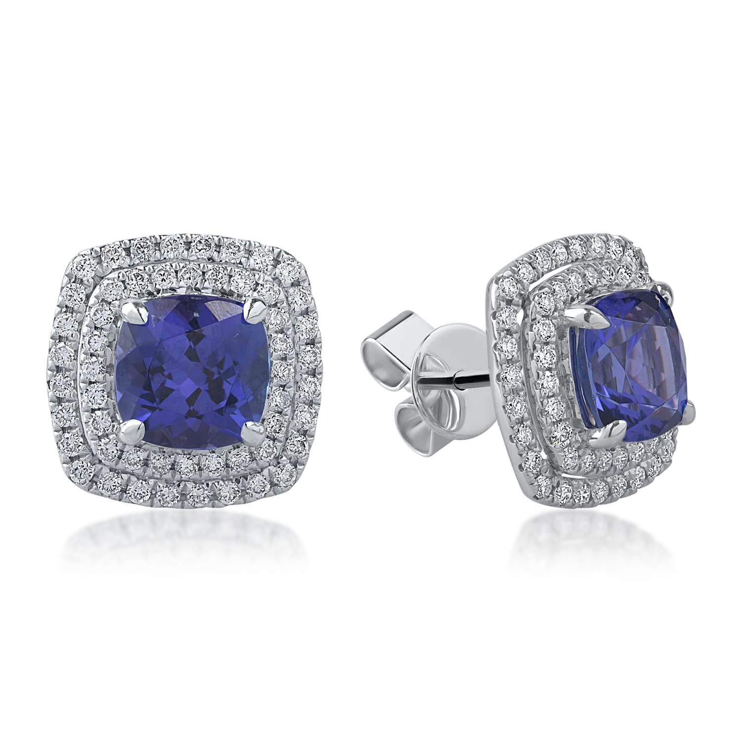 Cercei din aur alb cu tanzanite de 3.8ct si diamante de 0.72ct