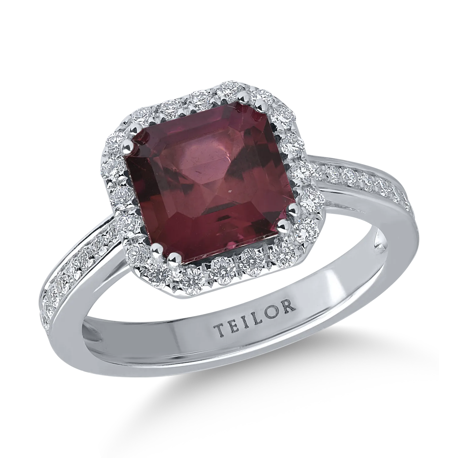 Fehérarany gyűrű 2.28ct rózsaszín turmalinnal és 0.34ct gyémánttal