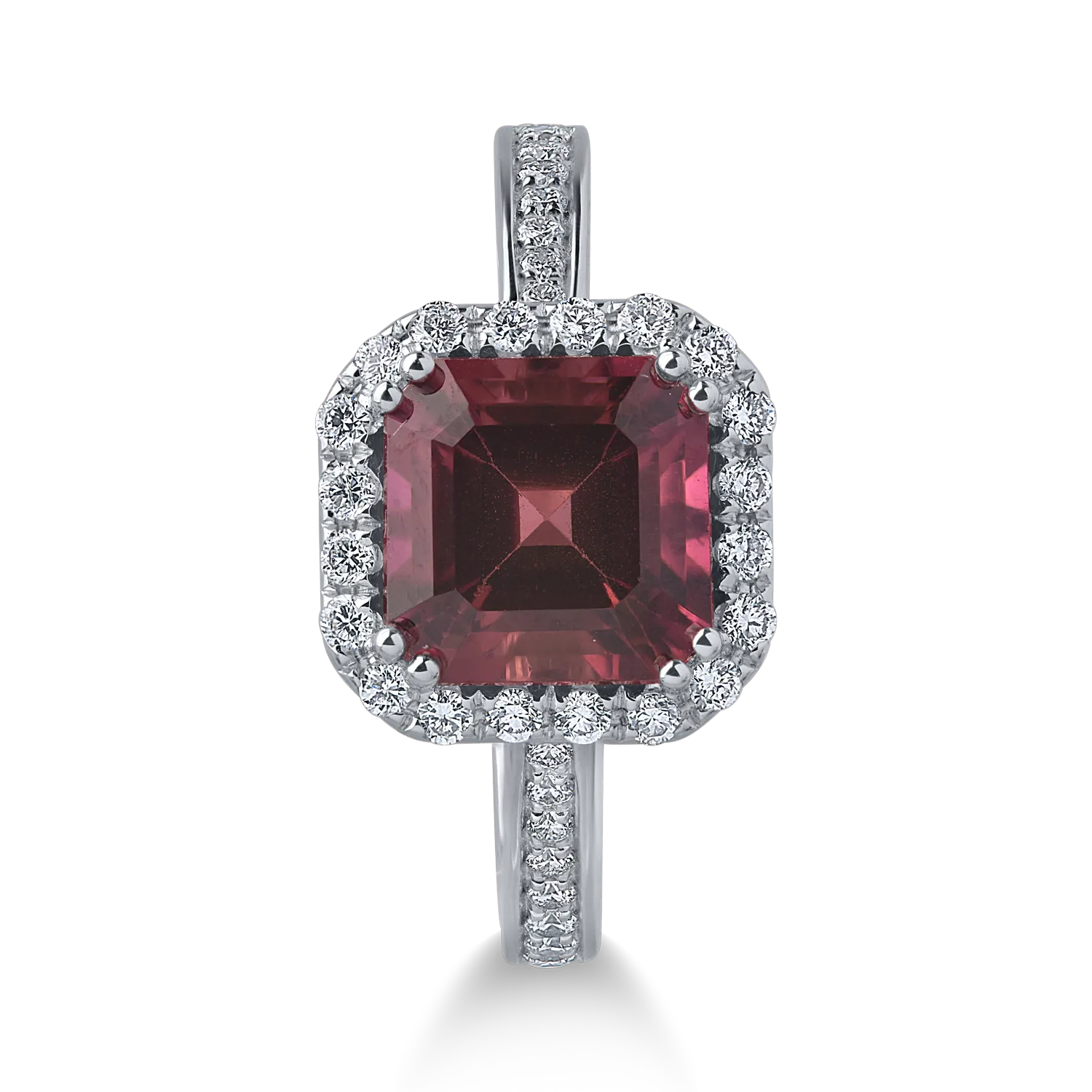 Inel din aur alb cu turmalina roz de 2.28ct si diamante de 0.34ct
