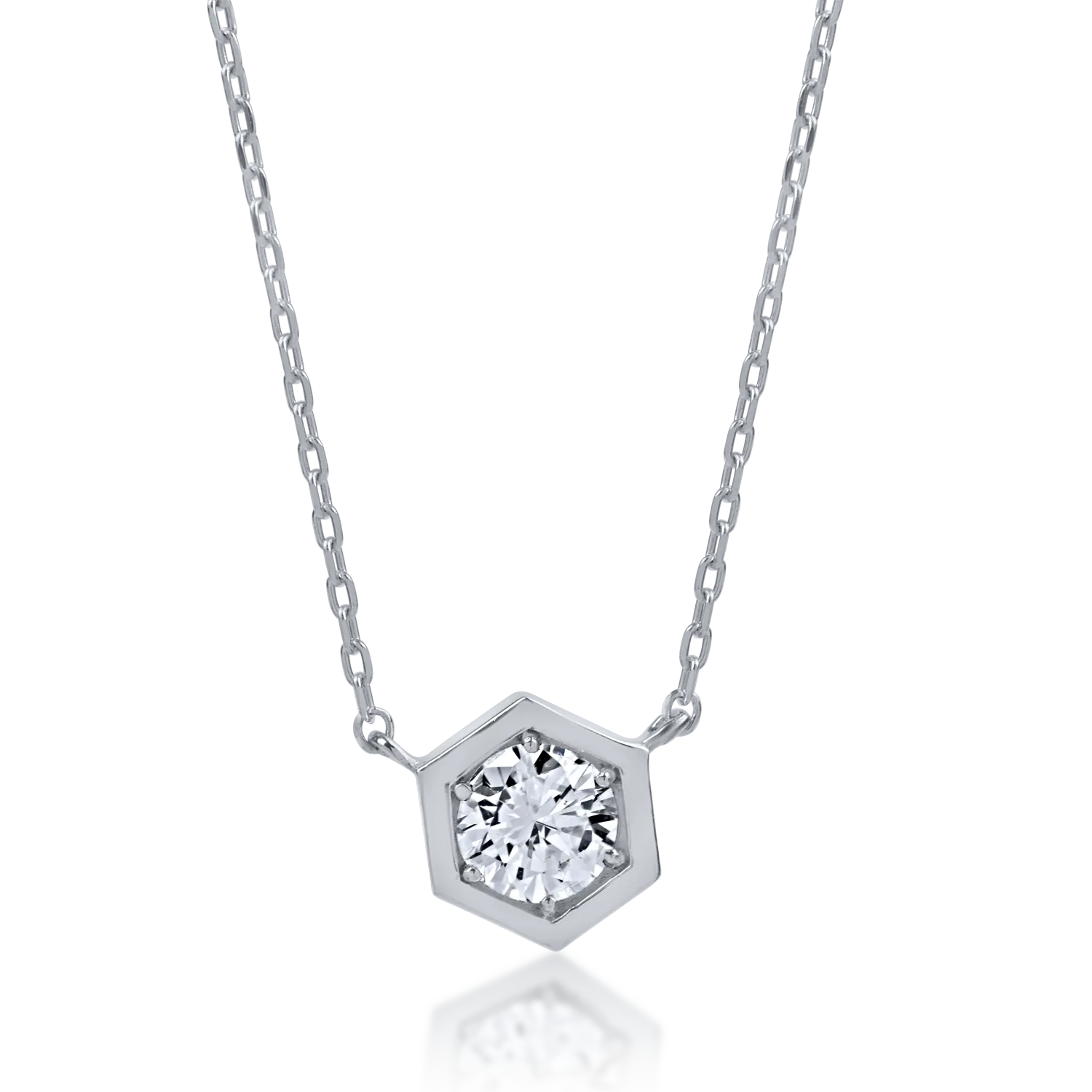 Teilor Lant cu pandantiv din aur alb cu diamant de 0.18ct