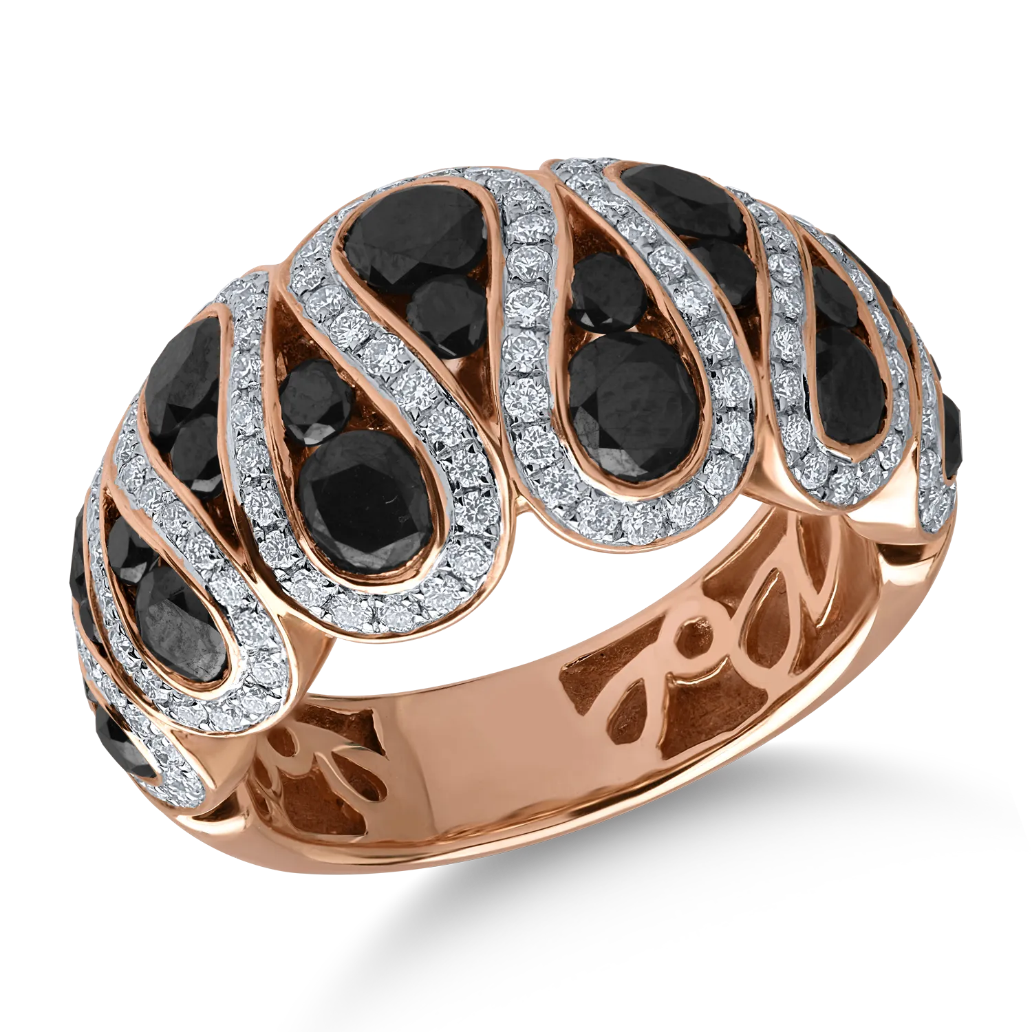 Rose gold ring with 2.43ct black diamonds and 0.63ct clear diamonds