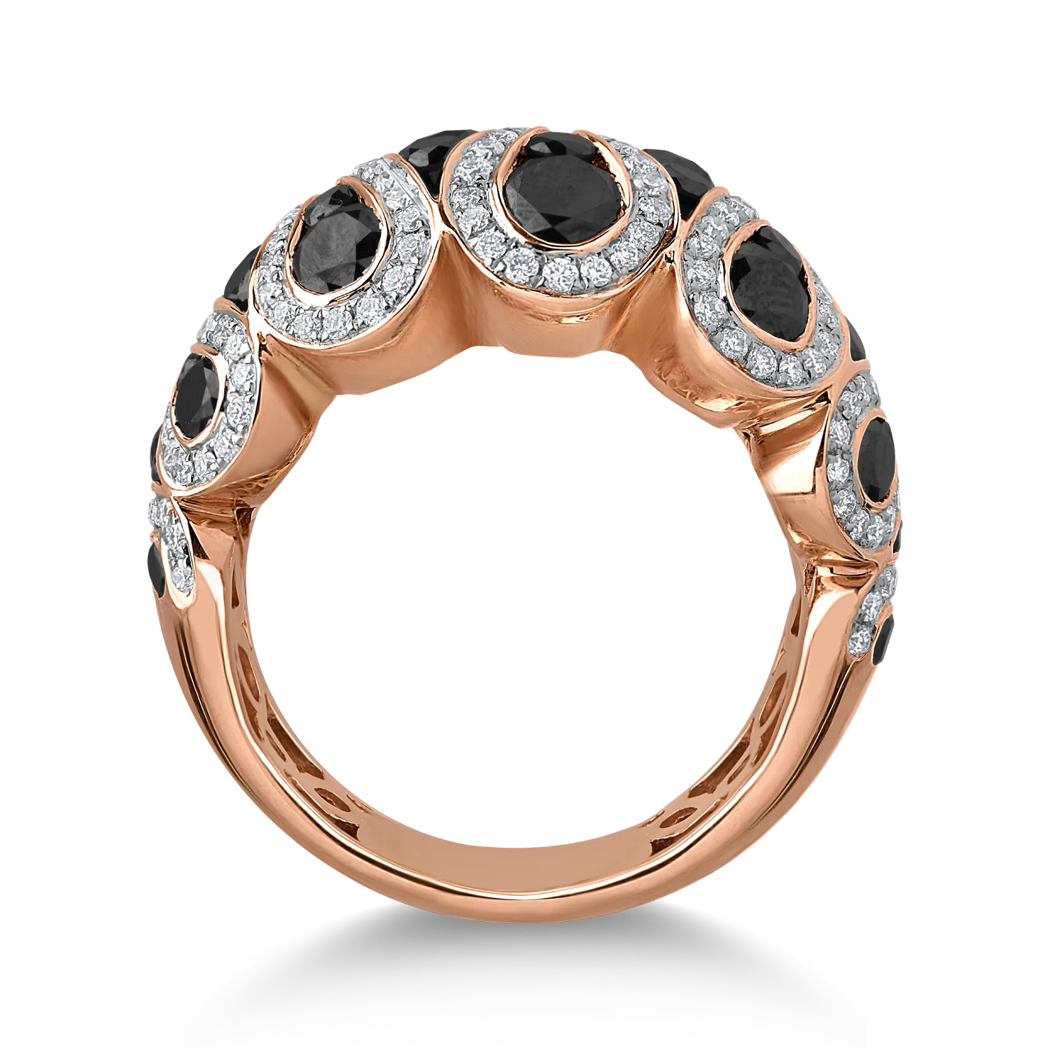 Пръстен от розово злато с черни диаманти 2.43ct и прозрачни диаманти 0.63ct