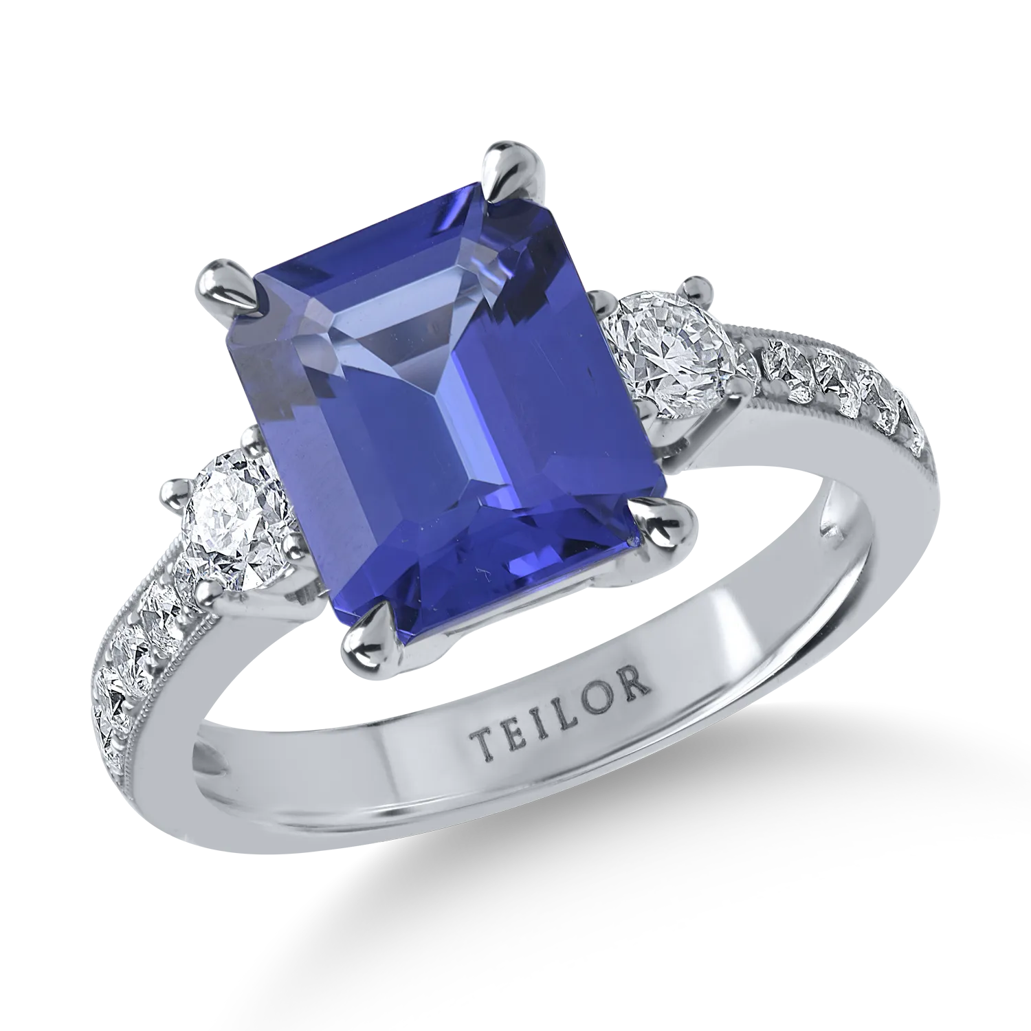 Teilor Inel din aur alb cu tanzanit emerald de 3.4ct si diamante de 0.6ct