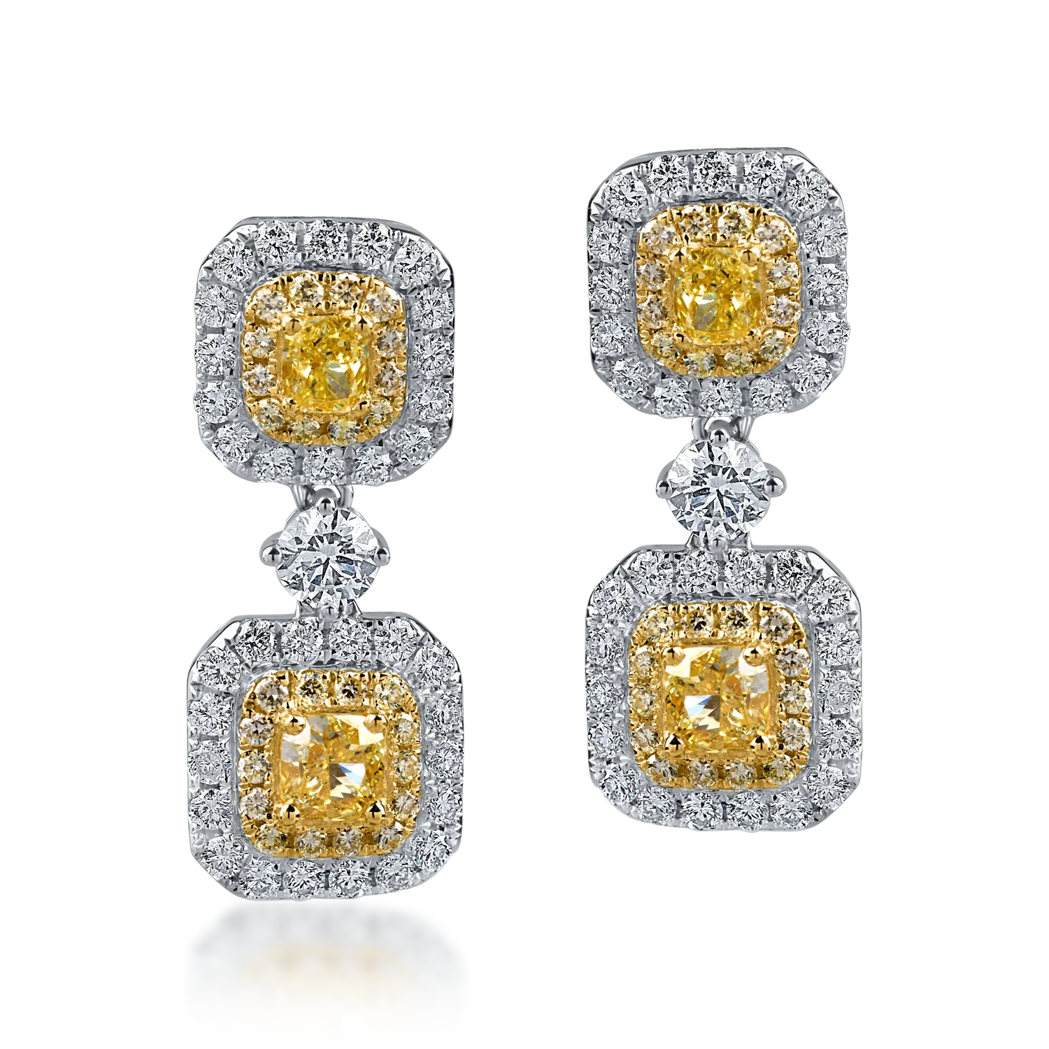Fehér-sárga arany fülbevaló 1.58ct sárga gyémántokkal és 0.75ct tiszta gyémántokkal-153737