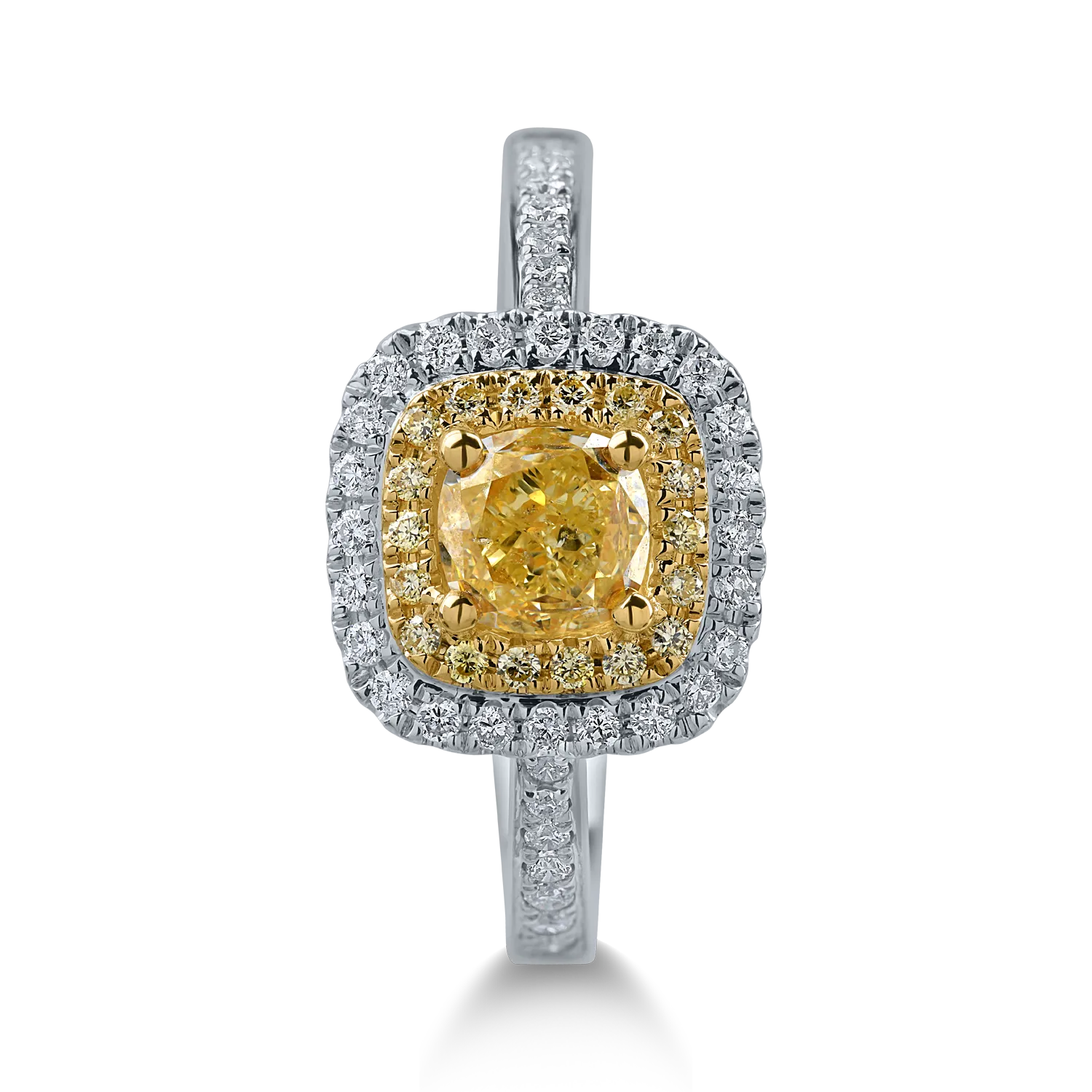 White-yellow gold ring with 1.11ct yellow diamonds and 0.24ct clear diamonds