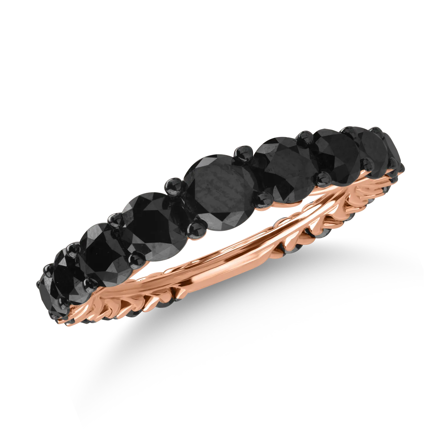 Inel semi eternity din aur roz cu diamante negre de 3.33ct
