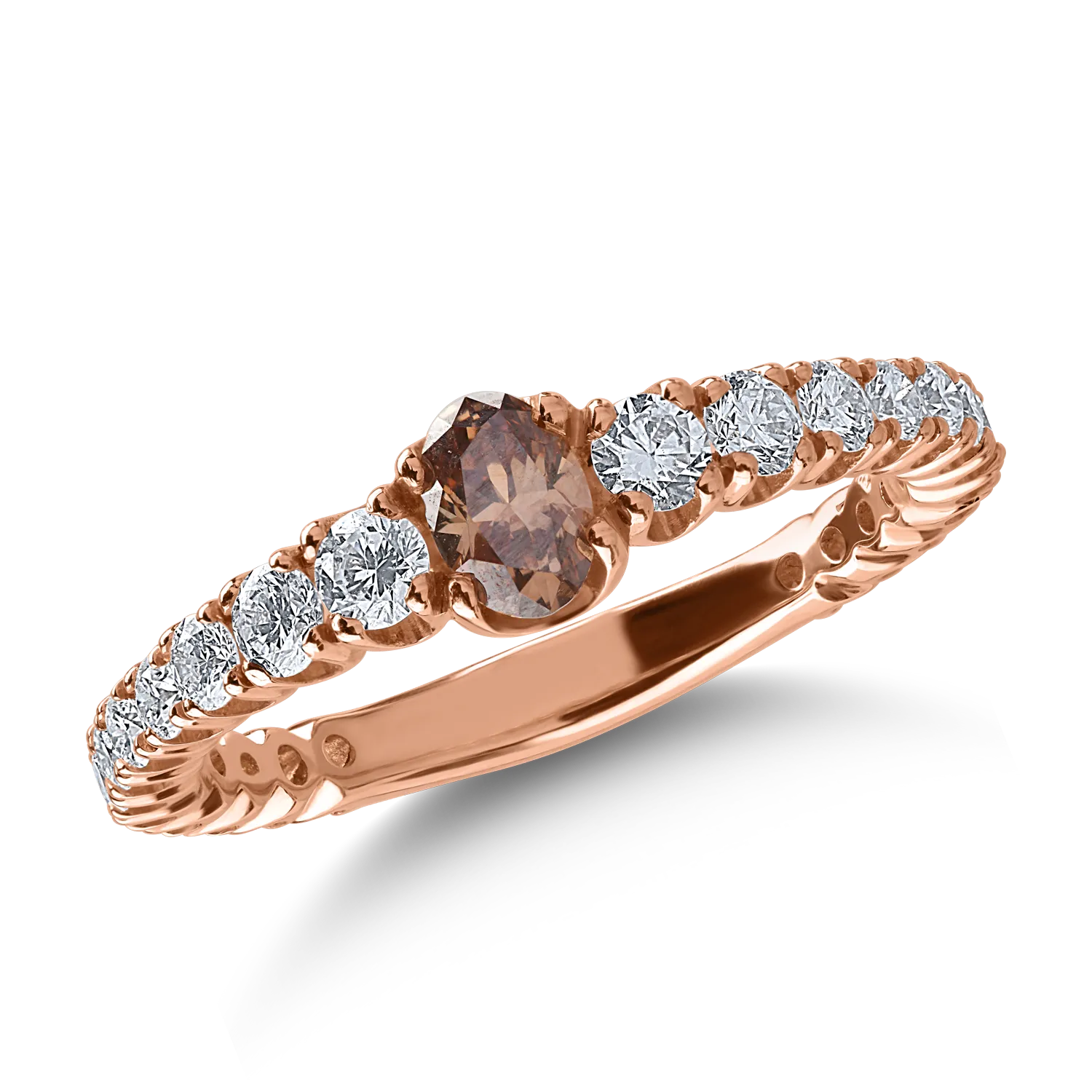 Inel din aur roz cu diamant maro de 0.3ct si diamante transparente de 0.73ct