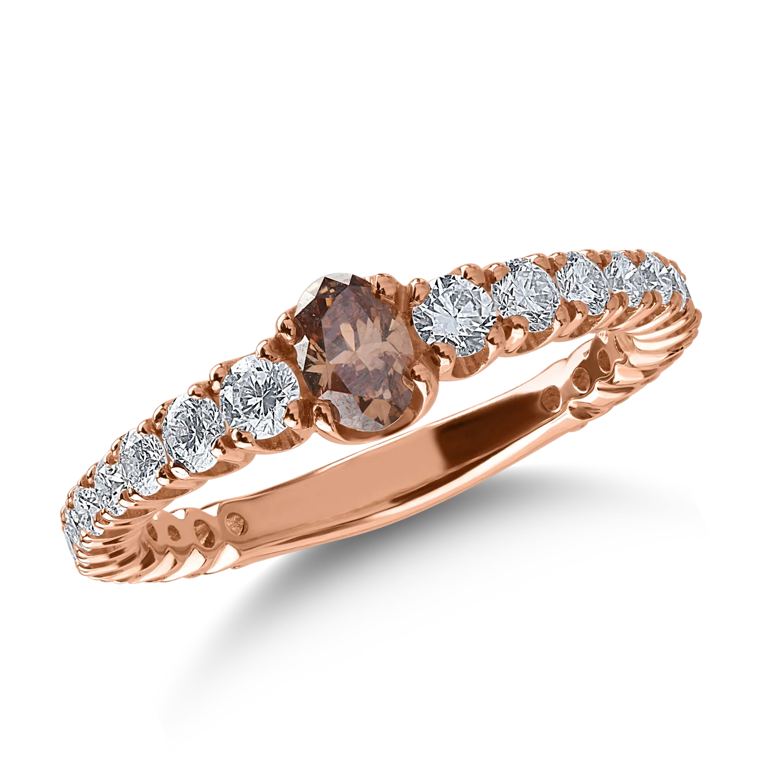 Rose gold ring with 0.3ct brown diamond and 0.73ct clear diamonds