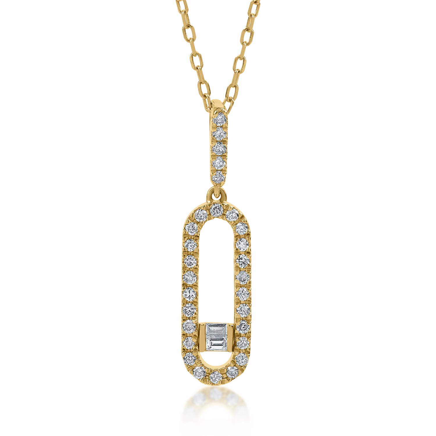 Teilor Lant cu pandantiv din aur galben cu diamante baguette si rotunde de 0.32ct