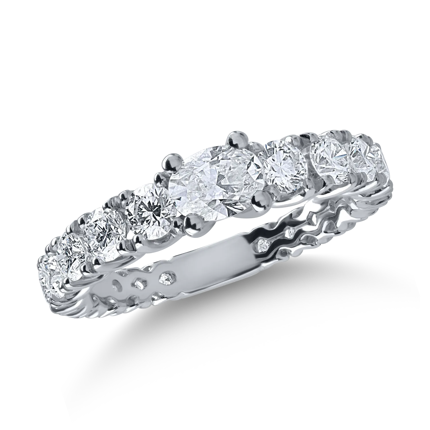 Inel semi eternity din aur alb cu diamante de 2.11ct