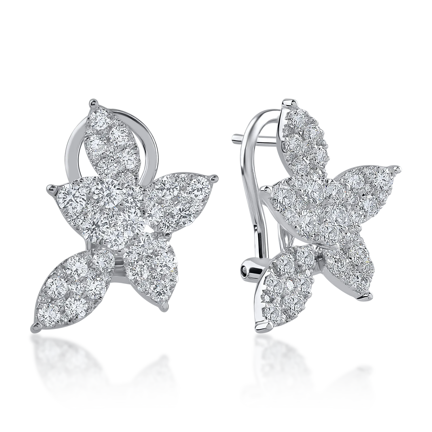 Cercei florali din aur alb cu diamante de 1.87ct