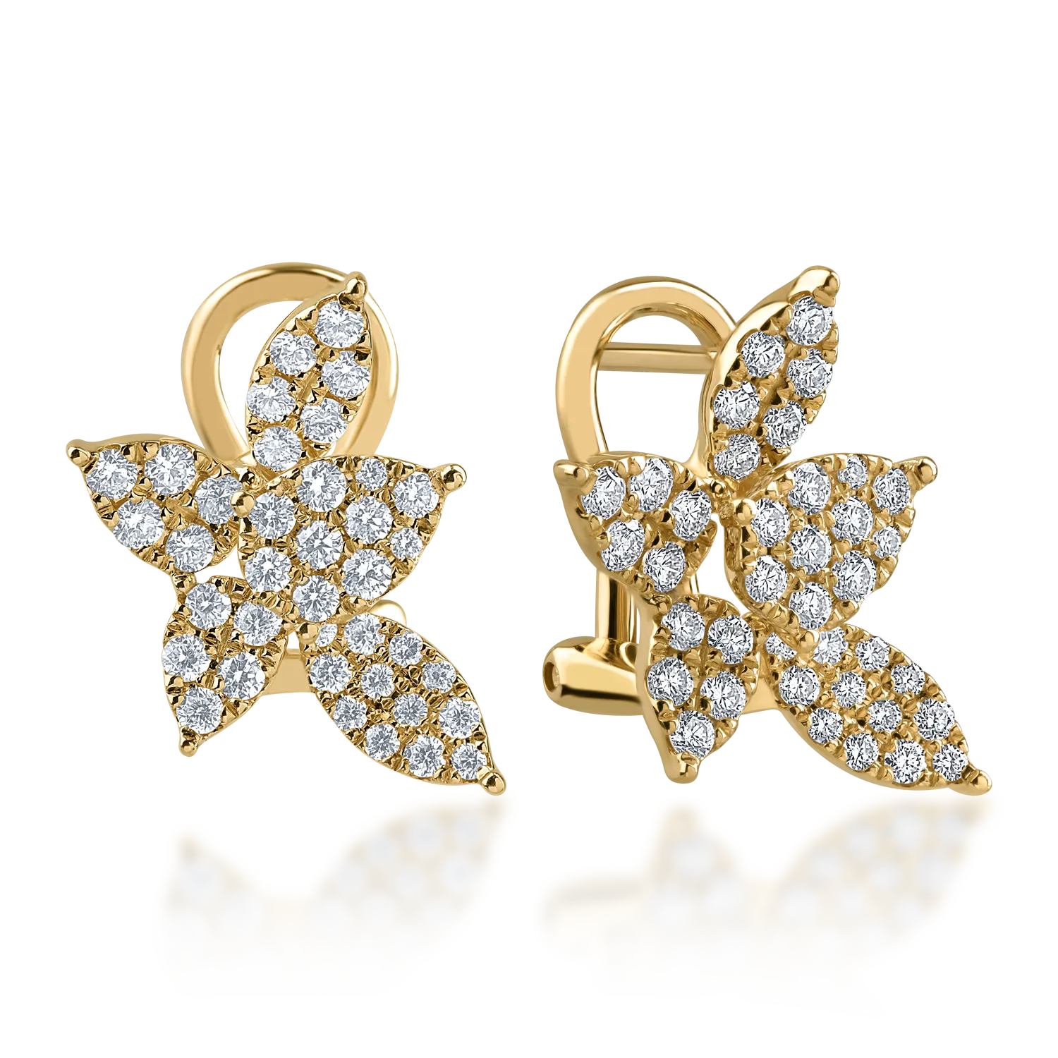 Cercei florali din aur galben cu diamante de 0.7ct