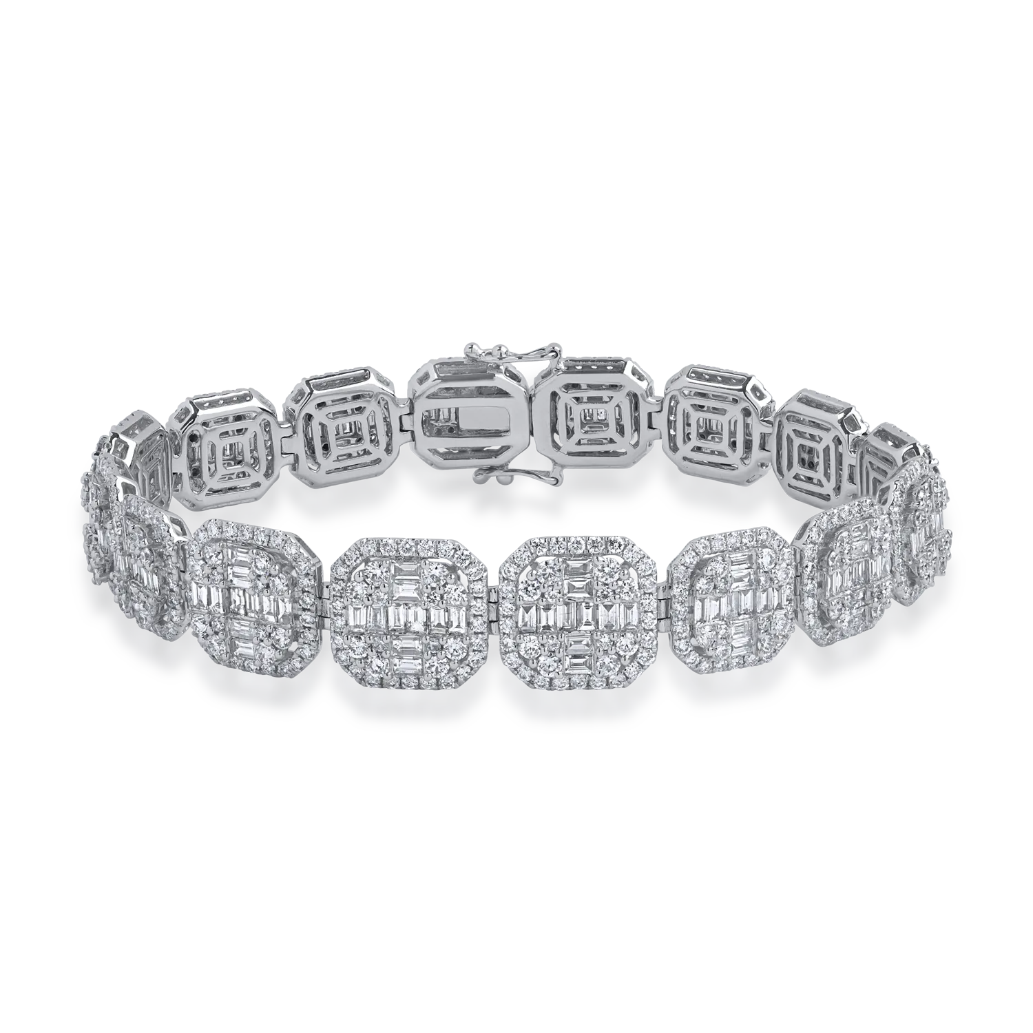 Bratara tennis din aur alb cu diamante baguette si rotunde de 10.94ct