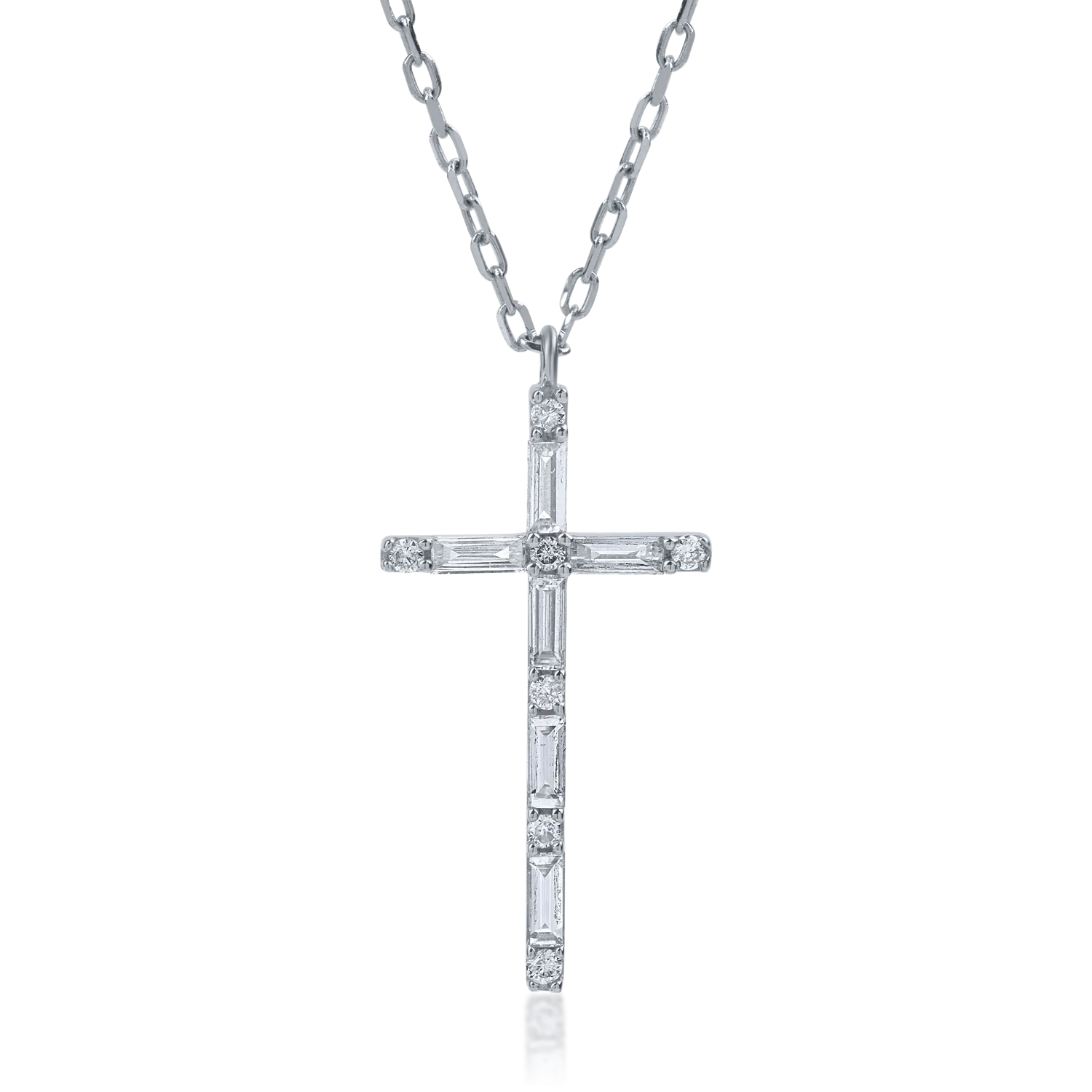 Lant cu pandantiv cruce din aur alb cu diamante de 0.18ct