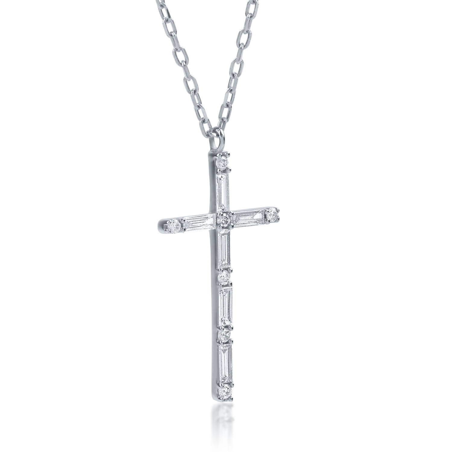 Naszyjnik krzyżyk z białego złota z diamentami o masie 0.18ct
