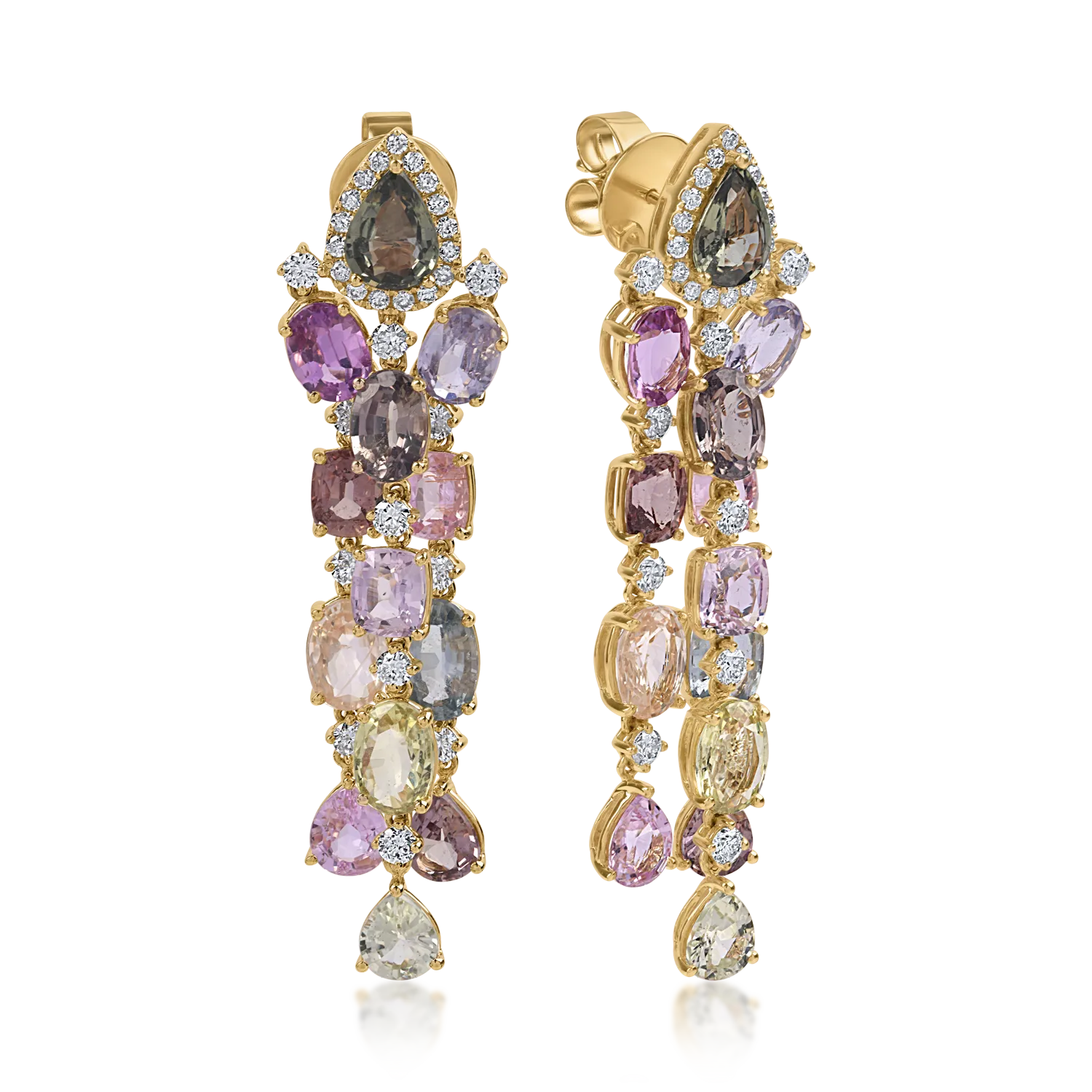 Yellow gold earrings with 21.69ct multicolored sapphires and 1.56ct diamonds
