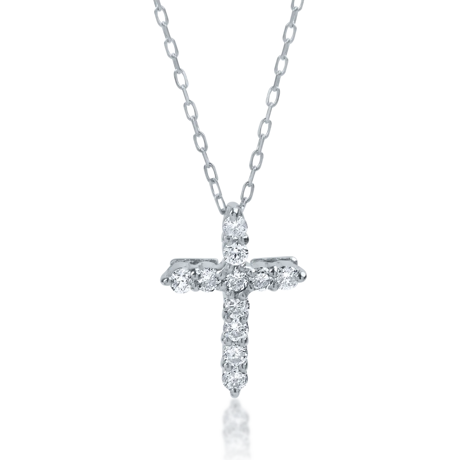 Lant cu pandantiv cruce din aur alb cu diamante de 0.1ct