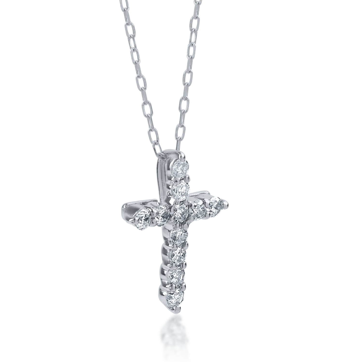 Lant cu pandantiv cruce din aur alb cu diamante de 0.1ct