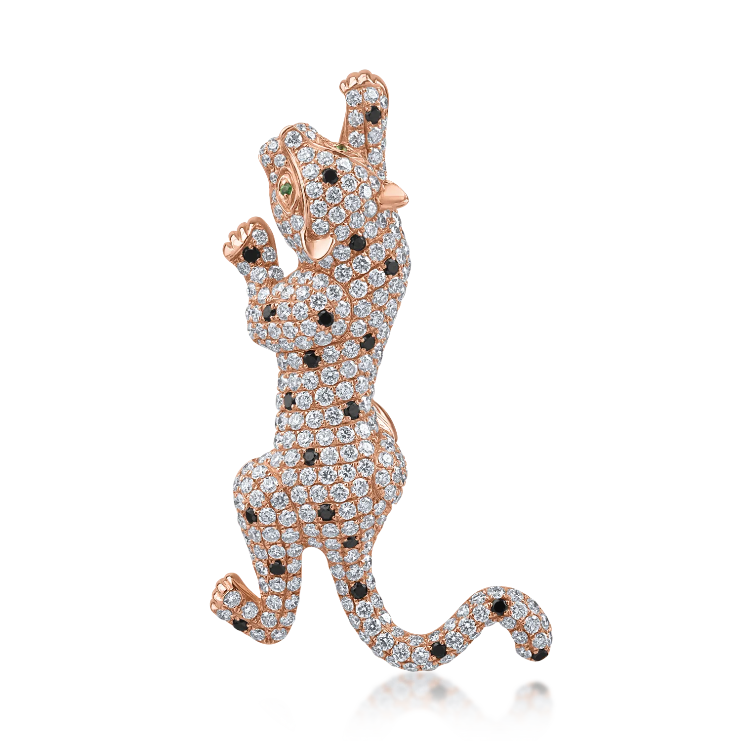 Rose gold brooch with 4.15ct diamonds and 0.01ct tsavorite