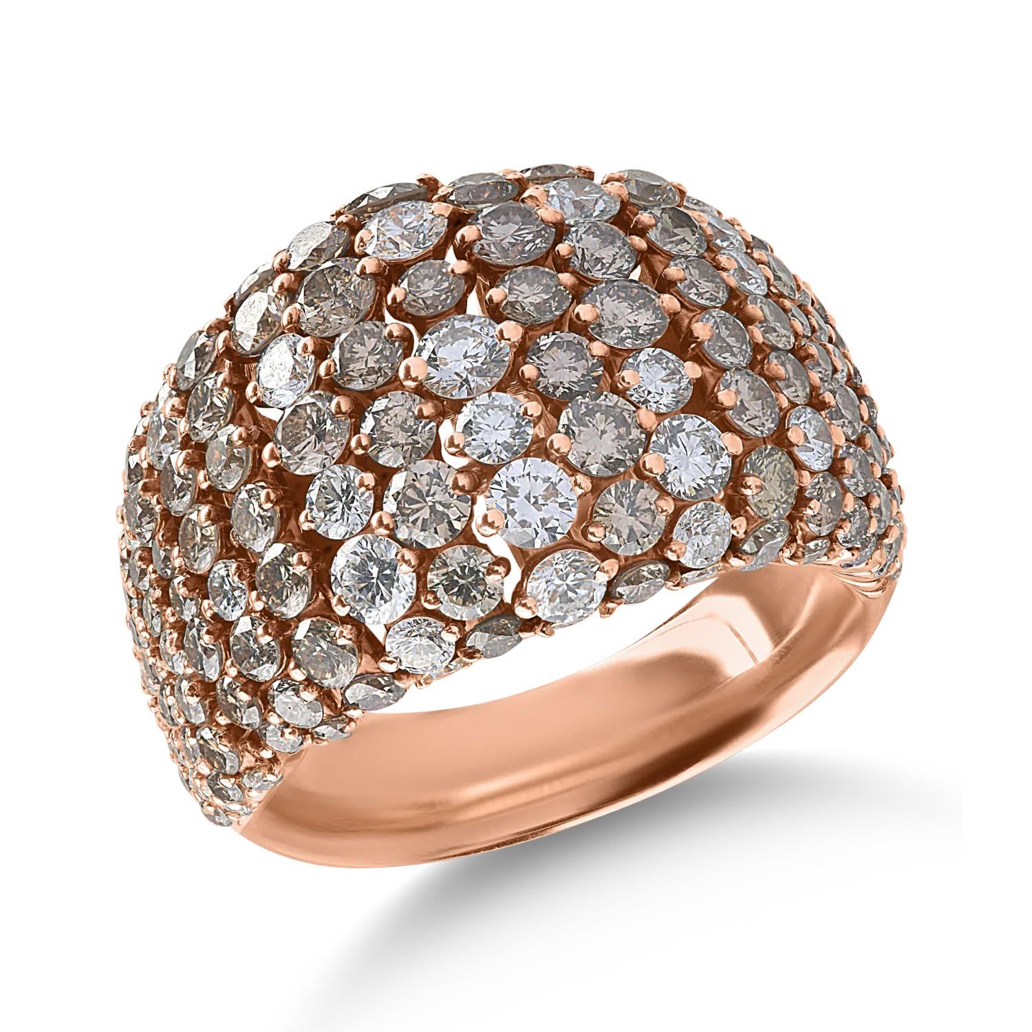 Rózsarany gyűrű 2.97ct barna gyémántokkal és 1.22ct tiszta gyémántokkal