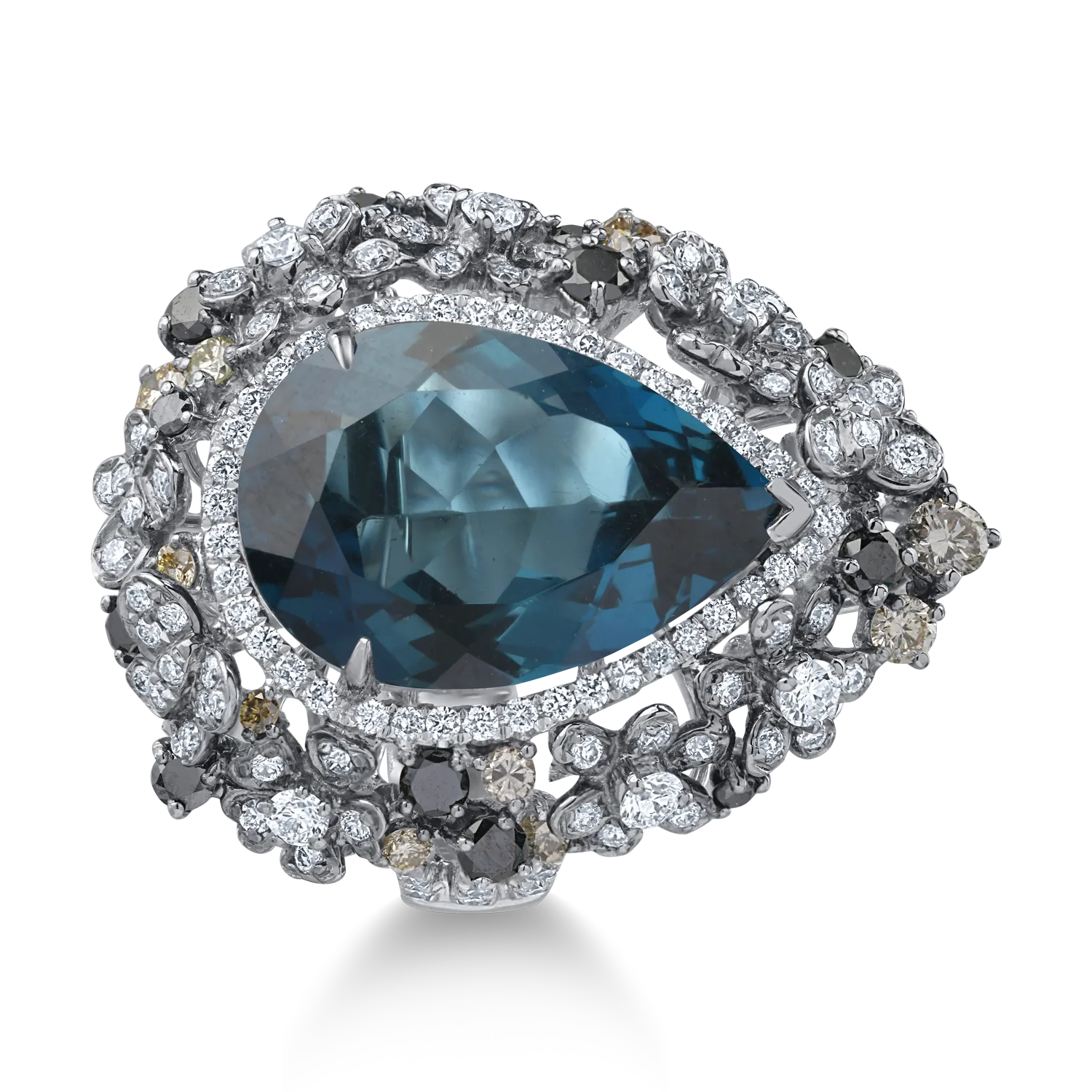 Inel din aur alb cu topaz de 14.21ct si diamante de 2.27ct