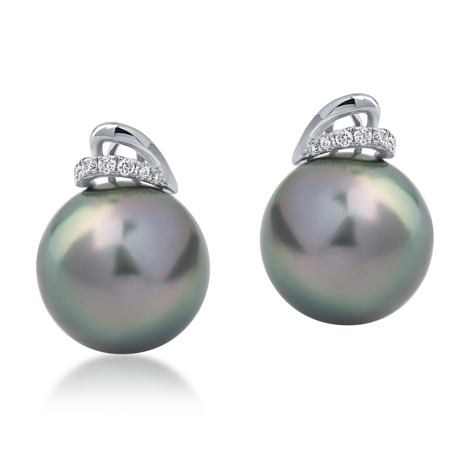 White gold earrings with 0.06ct diamonds and fresh water pearls