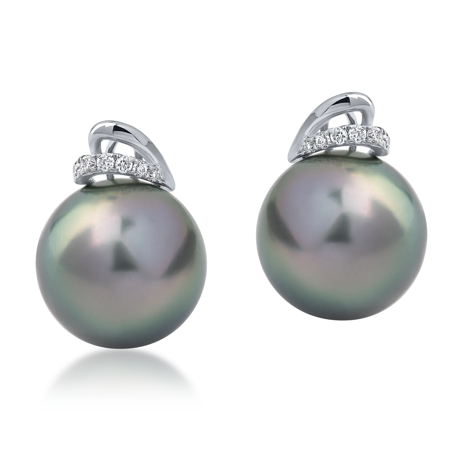 Cercei din aur alb cu diamante de 0.06ct si perle de cultura-153967
