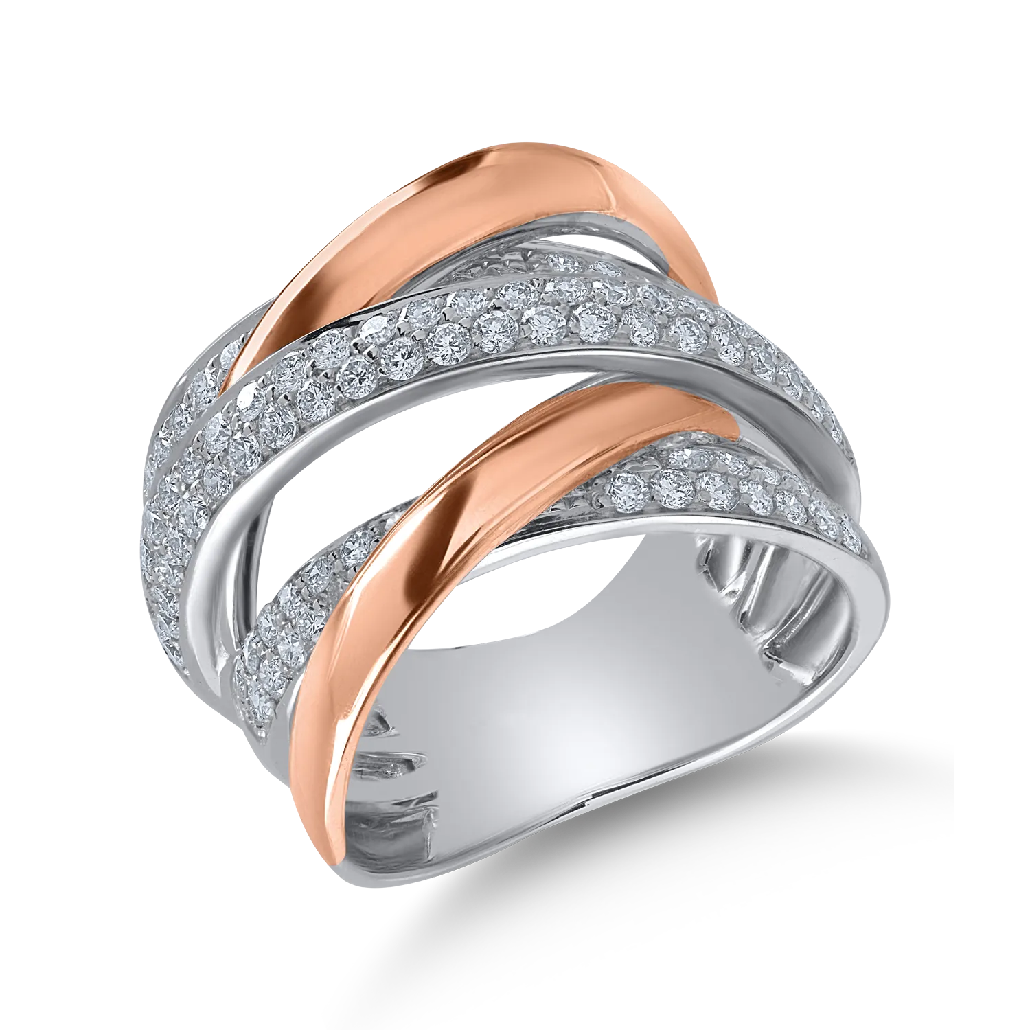 Fehér rózsa arany gyűrű 1.1ct gyémántokkal