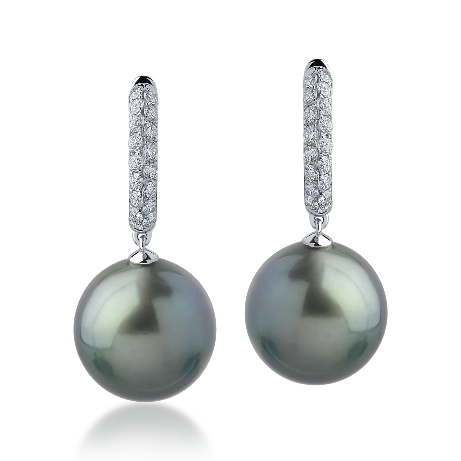 White gold earrings with 0.4ct diamonds and fresh water pearls