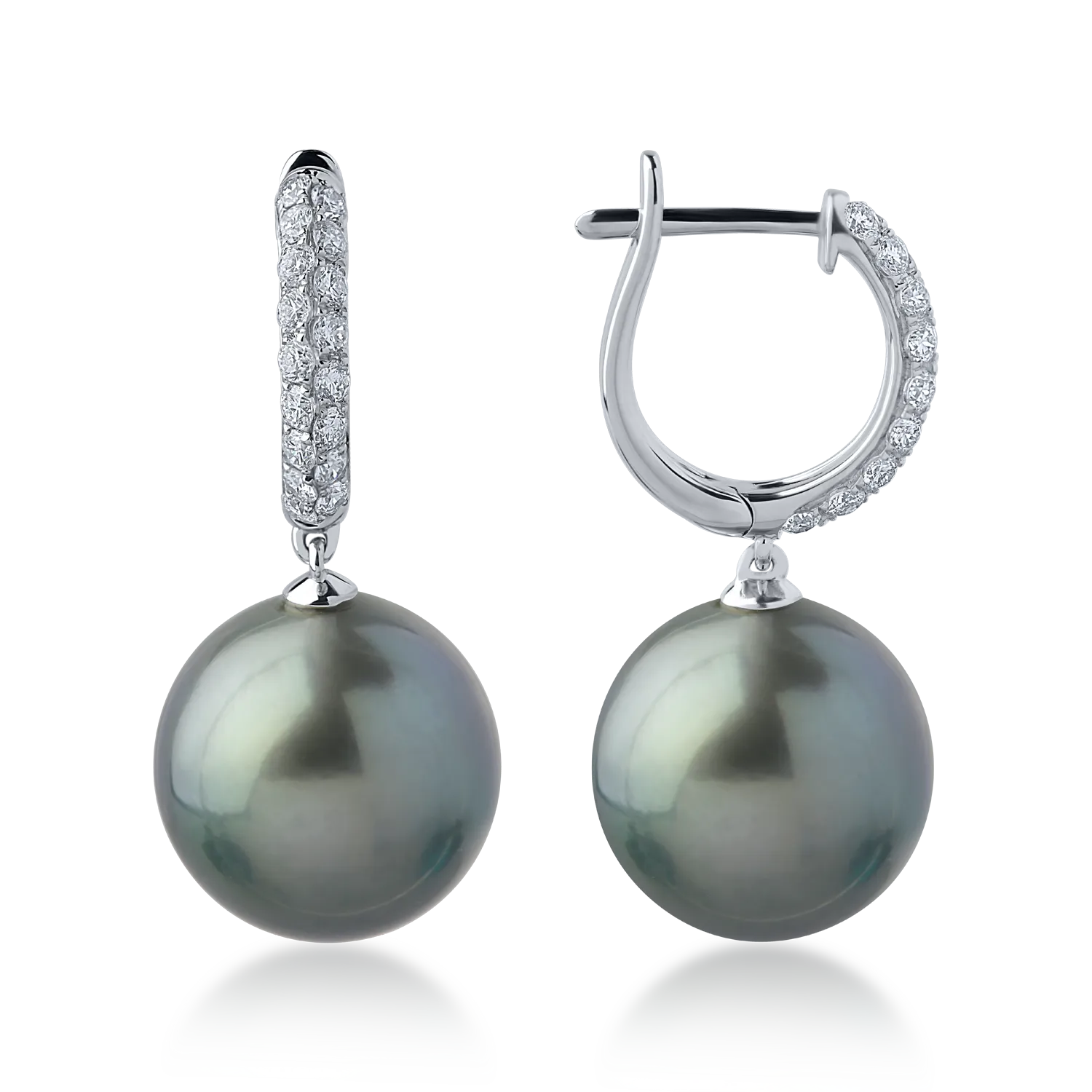 Fehér arany fülbevaló 0.4ct gyémántokkal és édesvízi gyöngyökkel