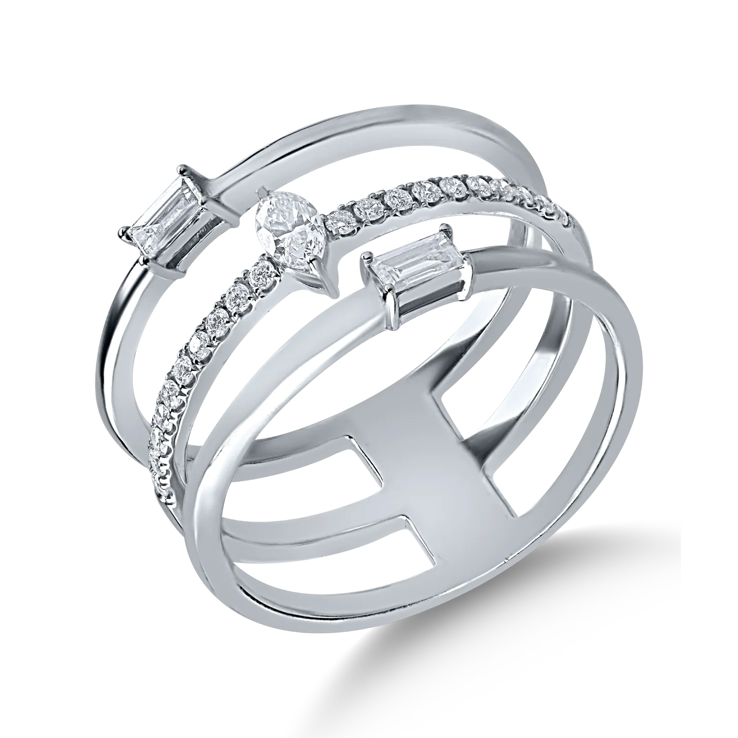 Inel din aur alb cu diamante marquise, baguette si rotunde de 0.41ct