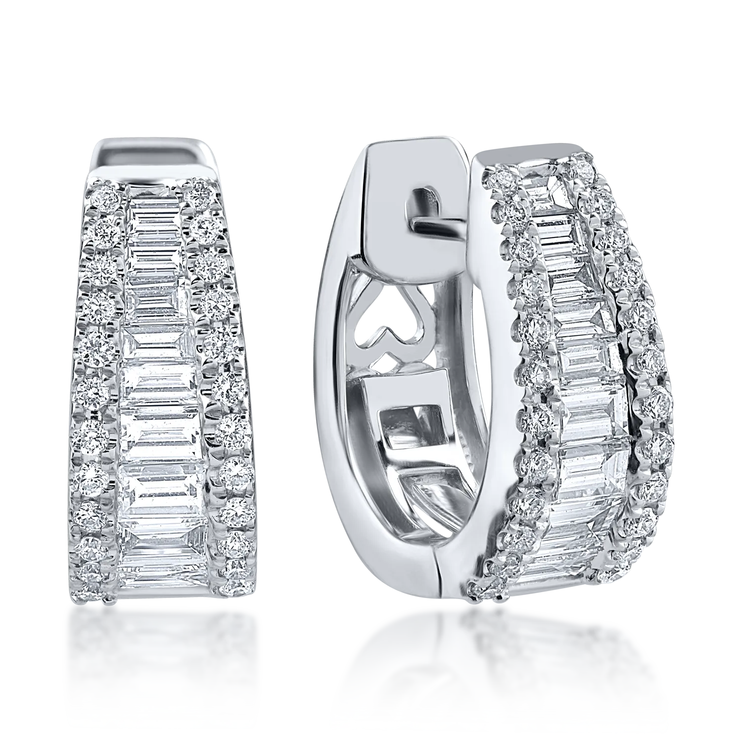 Teilor Cercei din aur alb cu diamante baguette si rotunde de 0.84ct