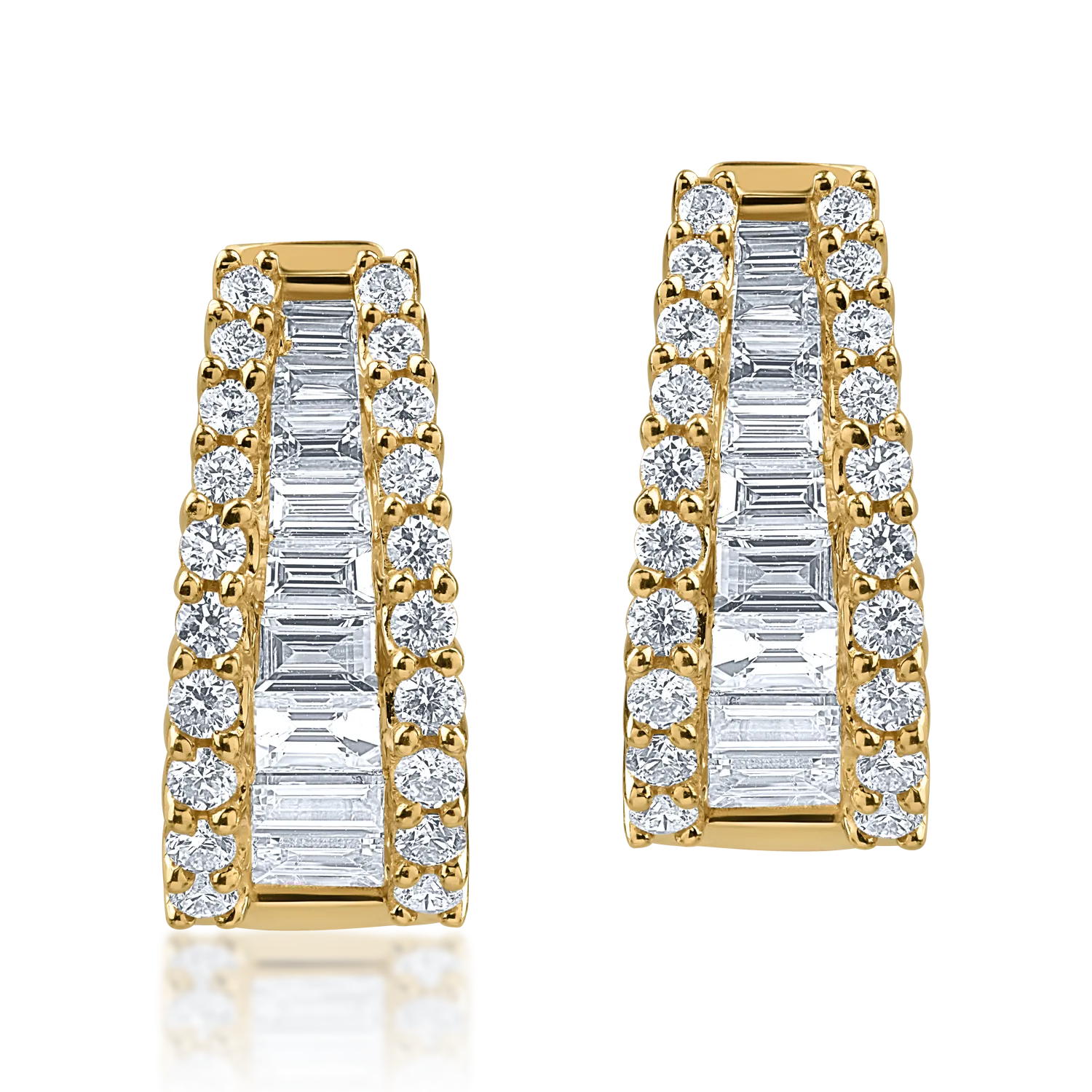 Cercei din aur galben cu diamante baguette si rotunde de 1.14ct