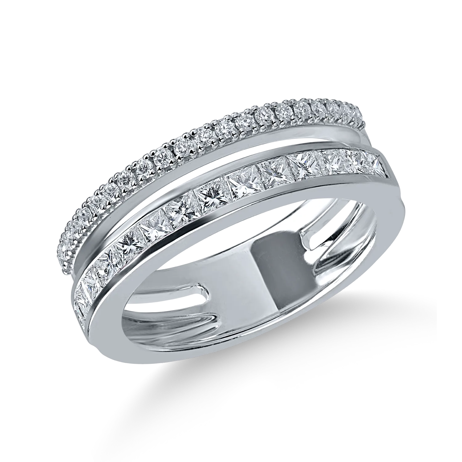 Inel din aur alb cu diamante princess si rotunde de 0.89ct