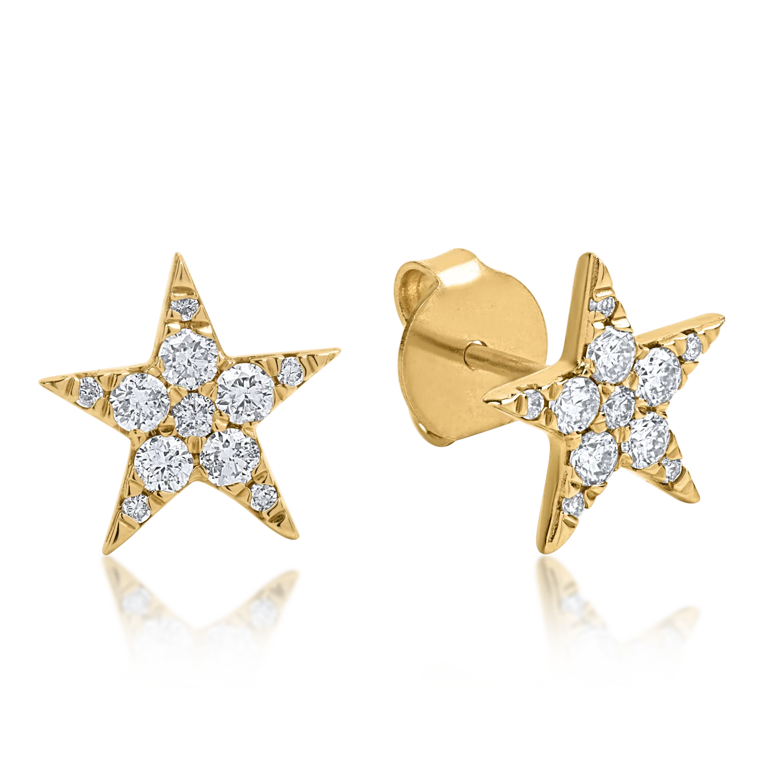 Cercei stea din aur galben cu diamante de 0.37ct