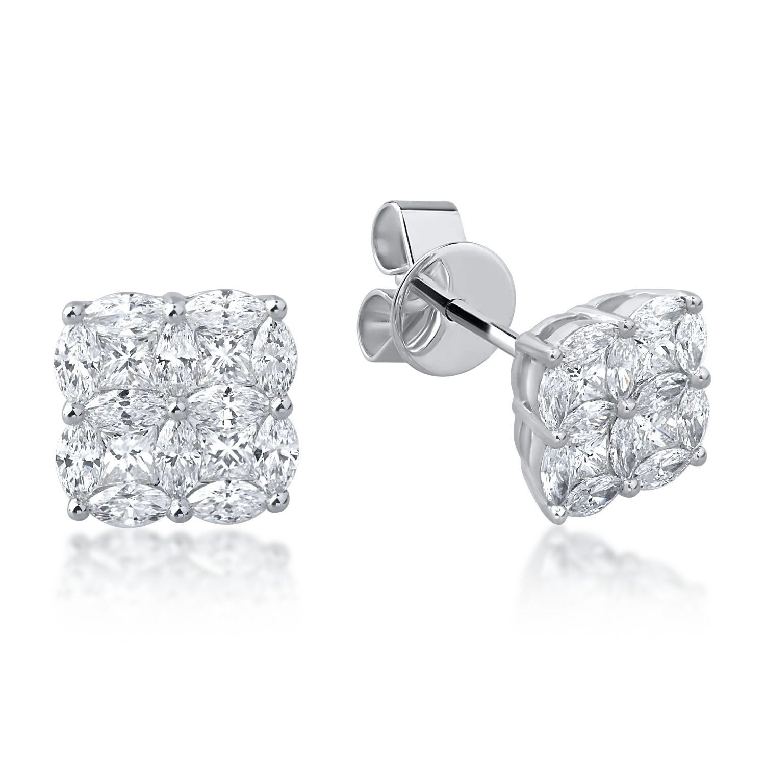 Cercei din aur alb cu diamante princess si marquise de 1.18ct