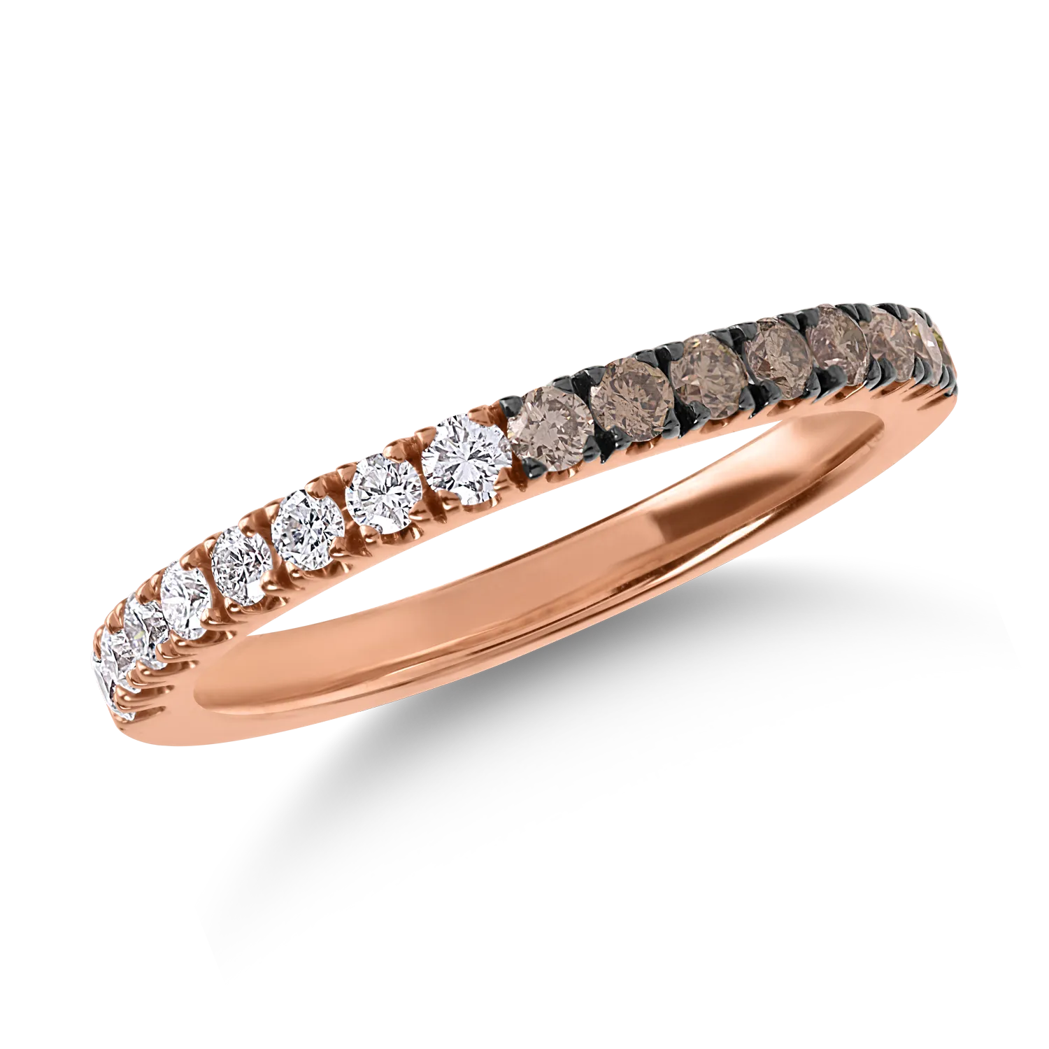 Half eternity ring in rose gold with 0.3ct brown diamonds and 0.25ct clear diamonds