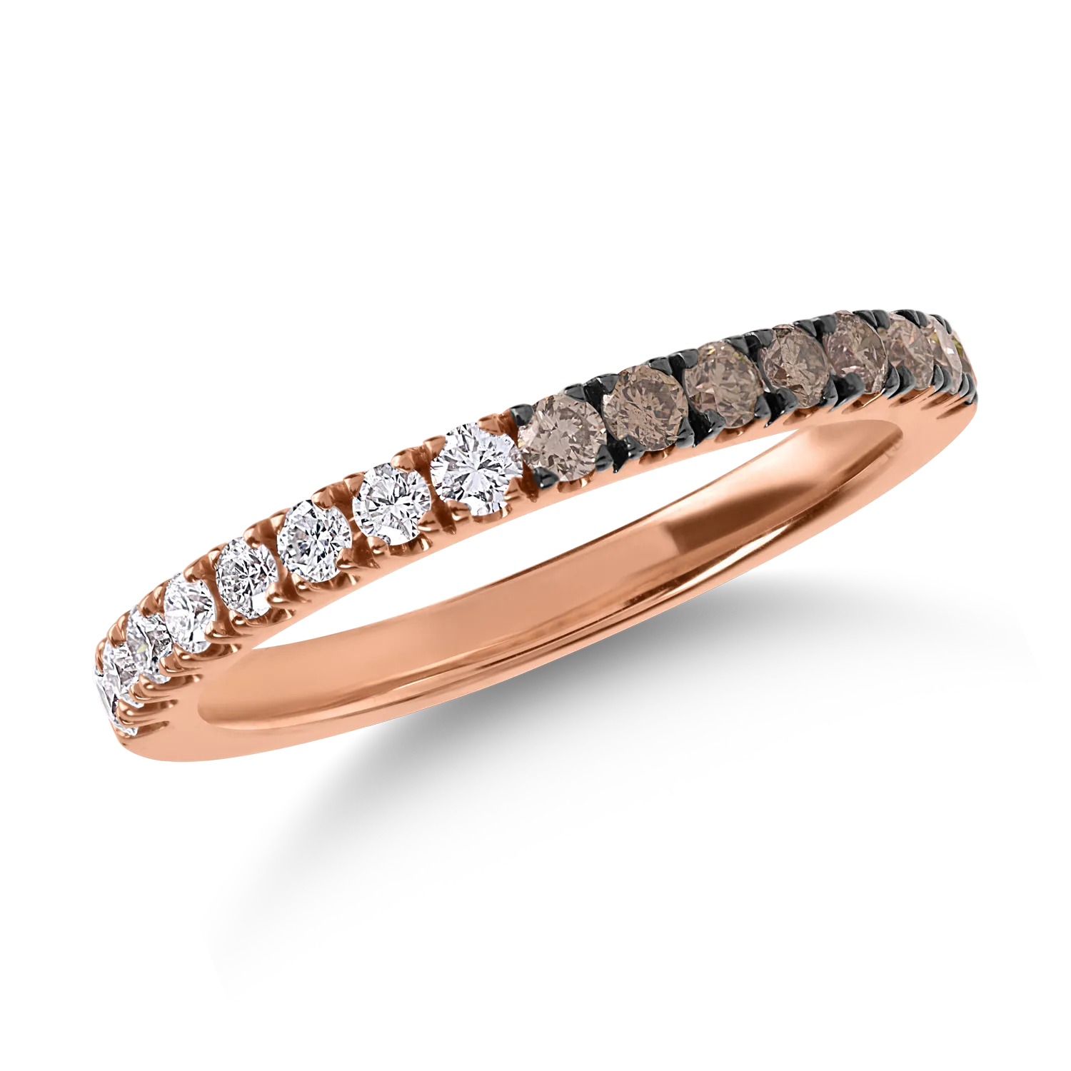Teilor Inel semi eternity din aur roz cu diamante maro de 0.3ct si diamante transparente de 0.25ct