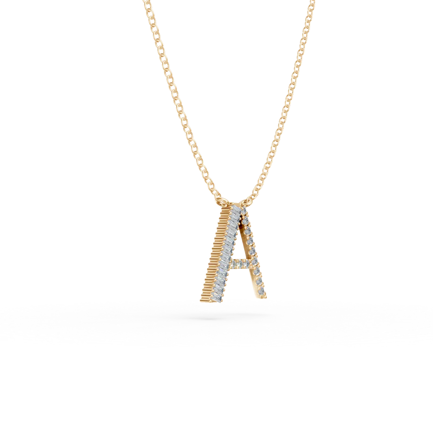 Yellow gold A initial pendant necklace with 0.24ct diamonds