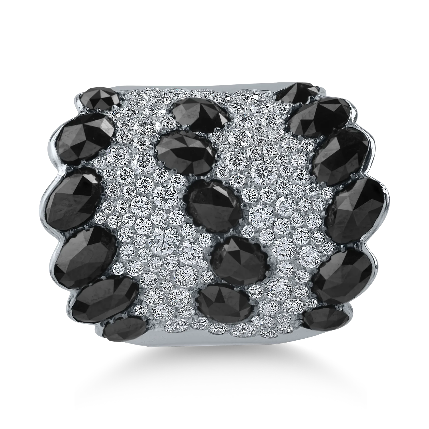 Pierścionek z białego złota z czarnymi diamentami o masie 5.42ct i przezroczystymi diamentami o masie 1.85ct
