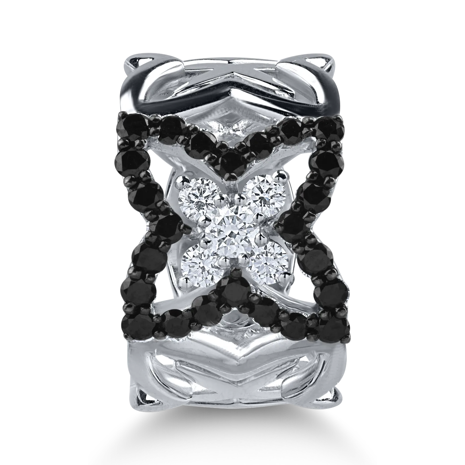 Inel din aur alb-negru cu diamante transparente de 0.33ct si diamante negre de 0.78ct