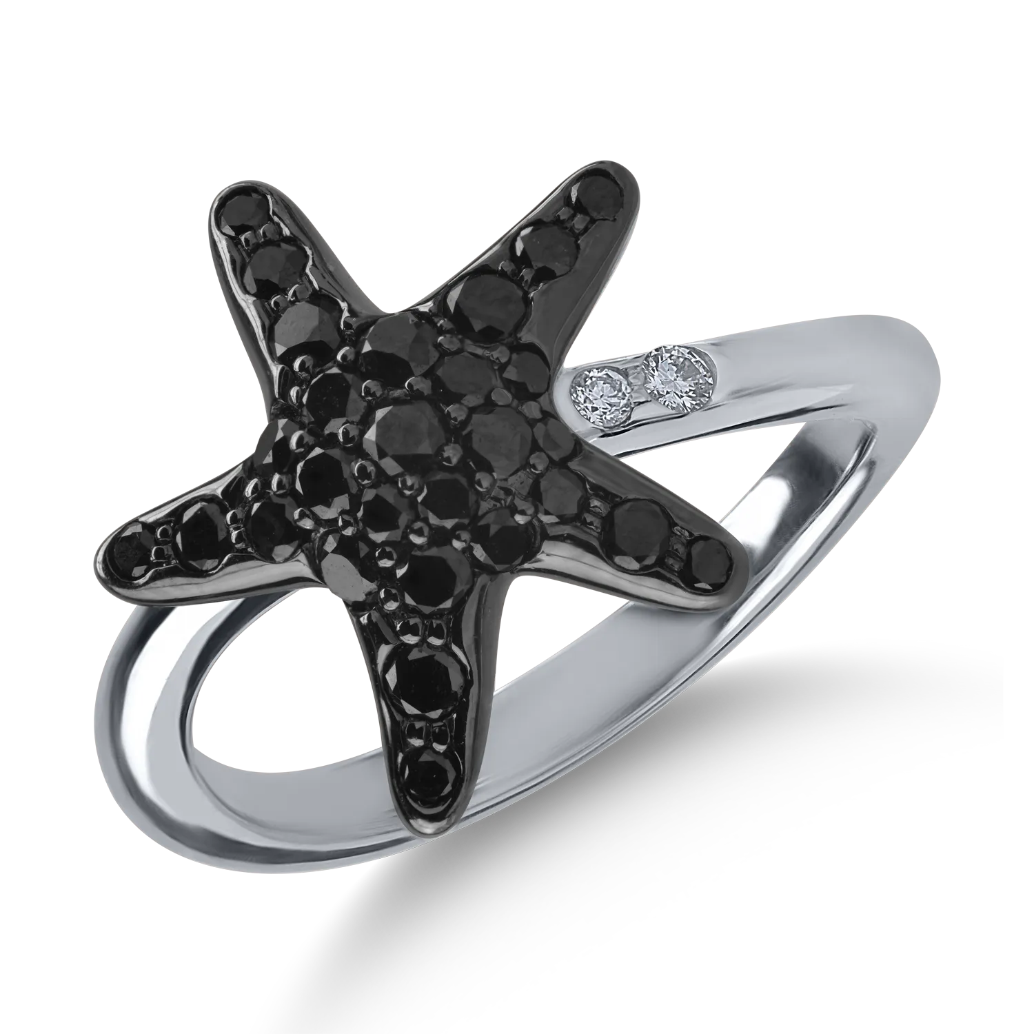 White gold ring with 0.59ct black diamonds and 0.03ct clear diamonds