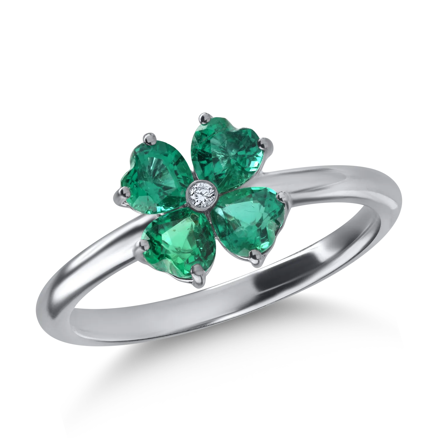 White gold ring with 0.8ct emeralds and 0.01ct diamond